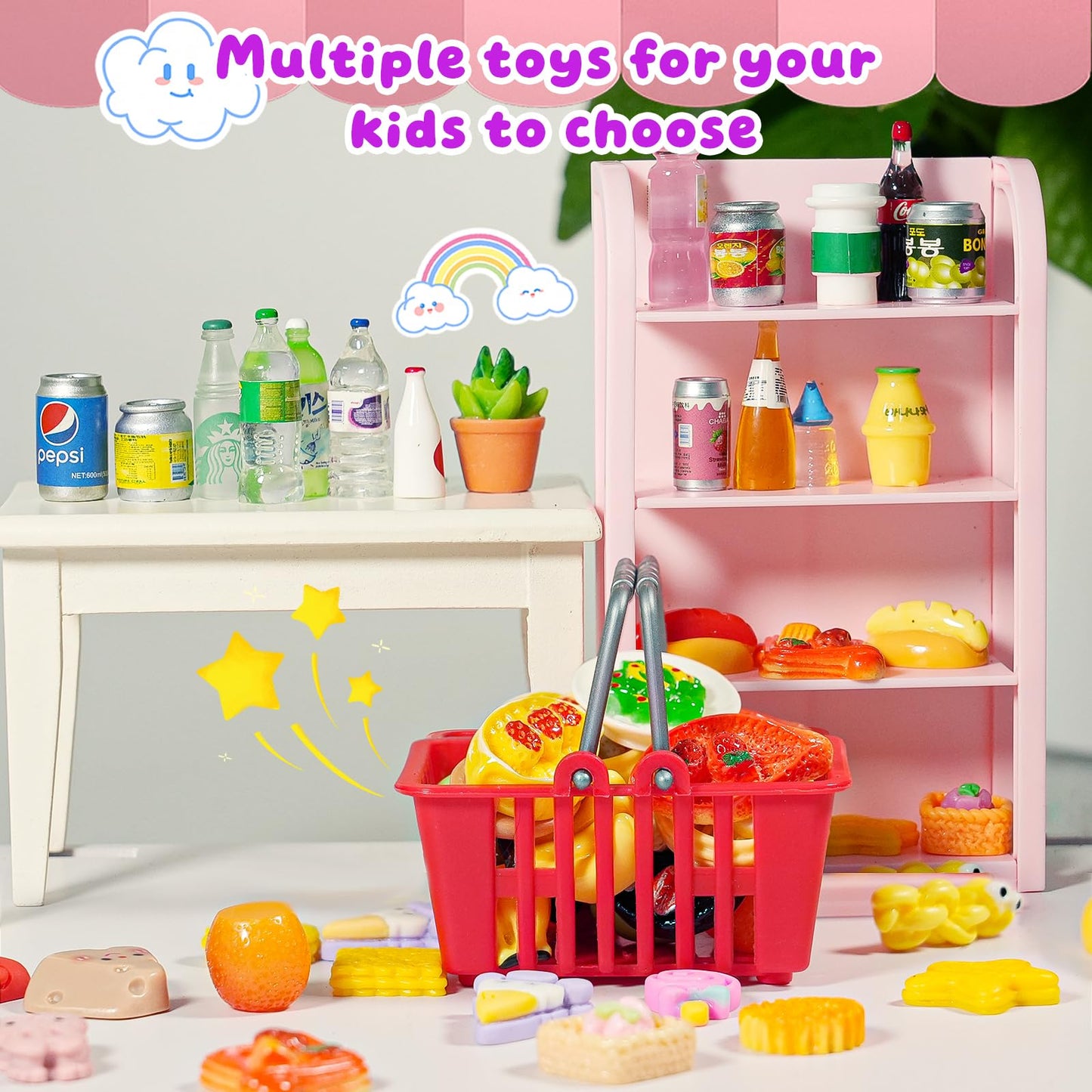 YOUHORYA 183Mini Grocery Playset – Dollhouse Cart, Shelves, Cash Register & Mini Food