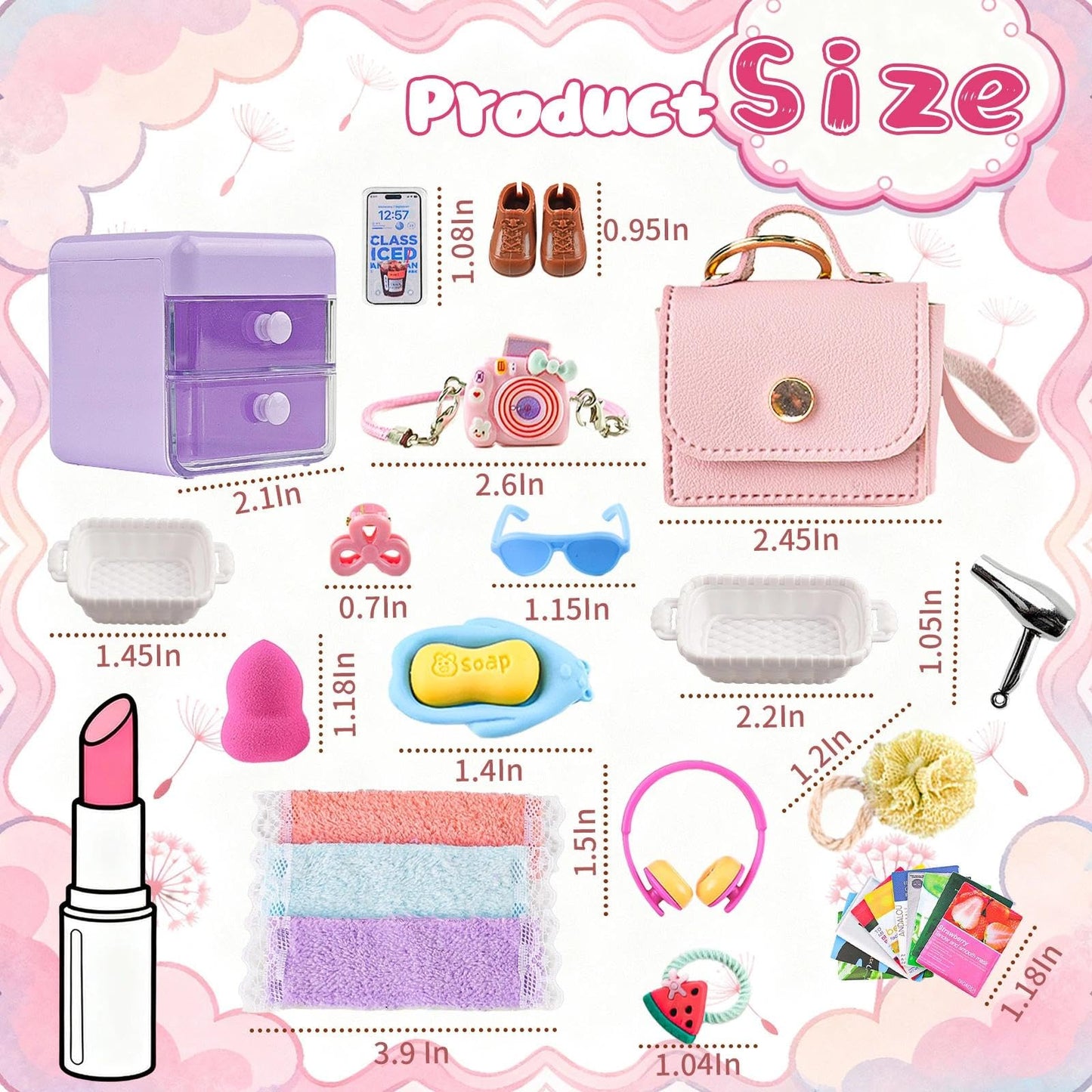YOUHORYA 116Pcs Dollhouse Accessories Set – Makeup Tools, Bathroom, Handbag Miniatures