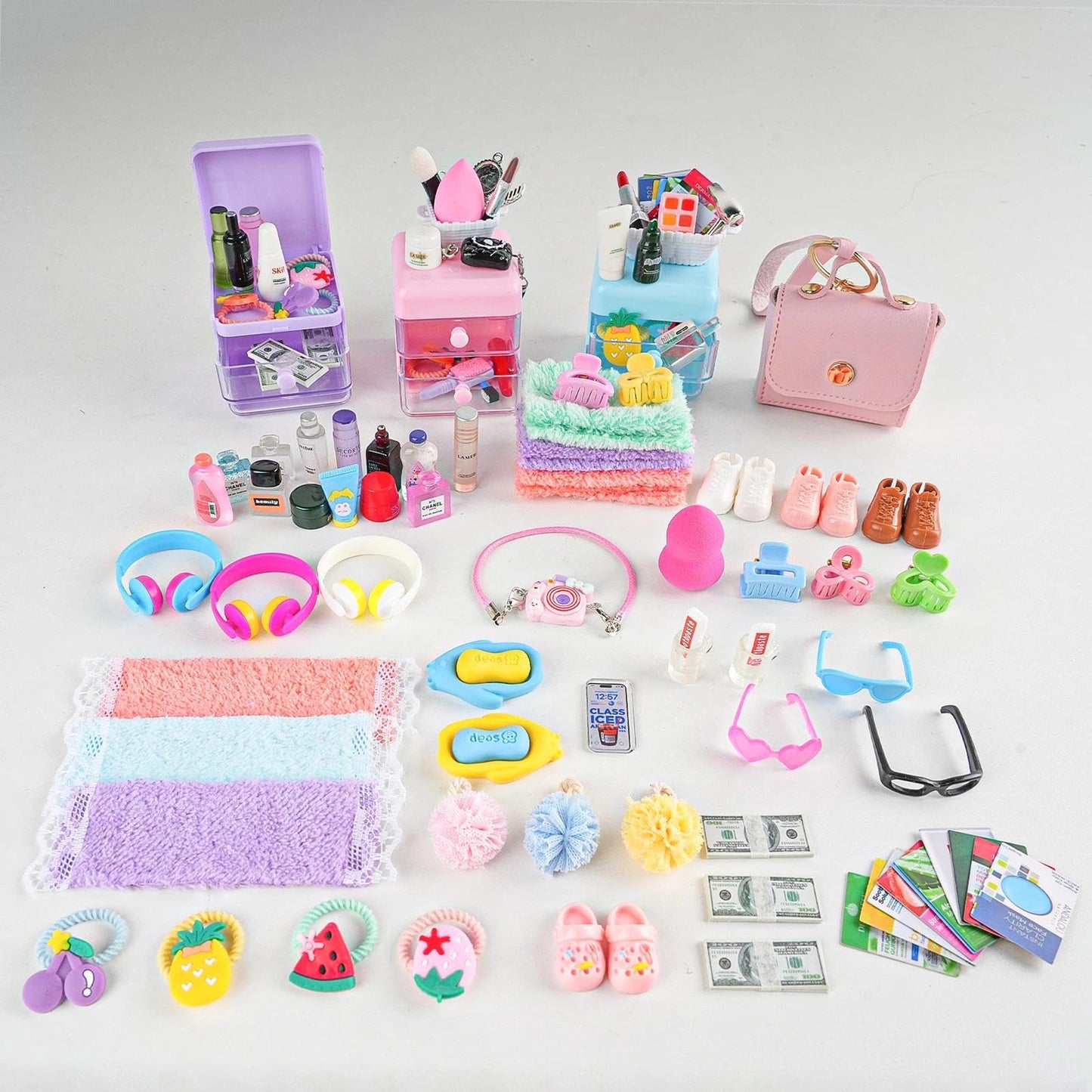 YOUHORYA 116Pcs Dollhouse Accessories Set – Makeup Tools, Bathroom, Handbag Miniatures