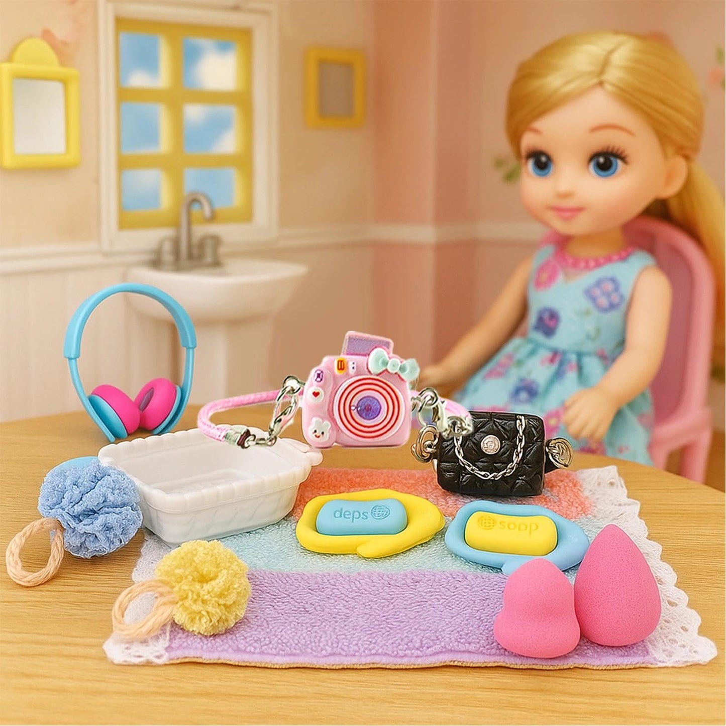YOUHORYA 116Pcs Dollhouse Accessories Set – Makeup Tools, Bathroom, Handbag Miniatures