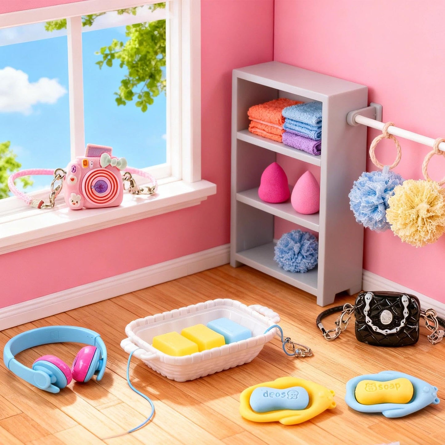 YOUHORYA 116Pcs Dollhouse Accessories Set – Makeup Tools, Bathroom, Handbag Miniatures