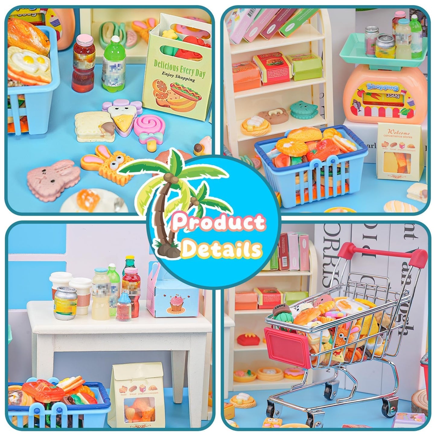 YOUHORYA 196Pcs Mini Shopping Cart Market Playset – Realistic Dollhouse Grocery Kit