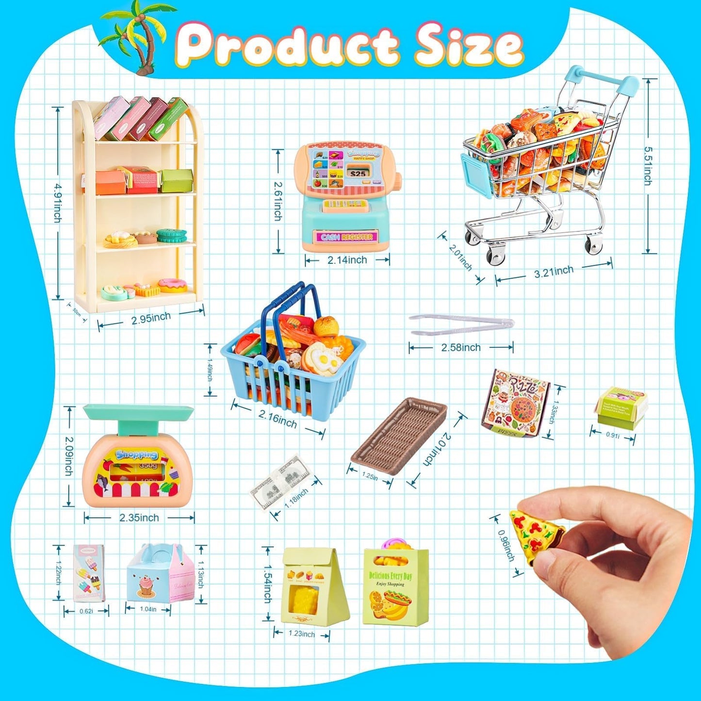 YOUHORYA 196Pcs Mini Shopping Cart Market Playset – Realistic Dollhouse Grocery Kit