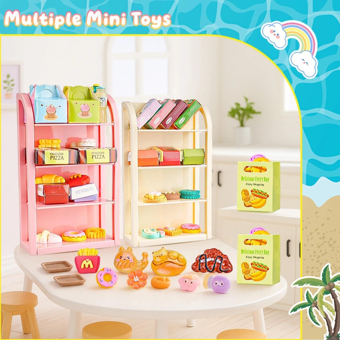 YOUHORYA 196Pcs Mini Shopping Cart Market Playset – Realistic Dollhouse Grocery Kit