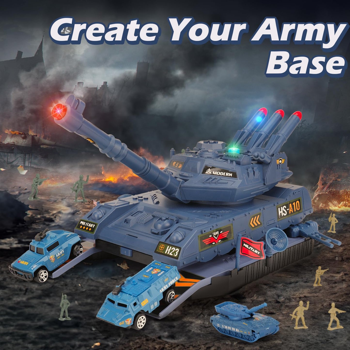 Youlechen Army Toys - 6 Mini Vehicles & 8 Army Men, Light & Sound Military Tank Set for Kids 3-6
