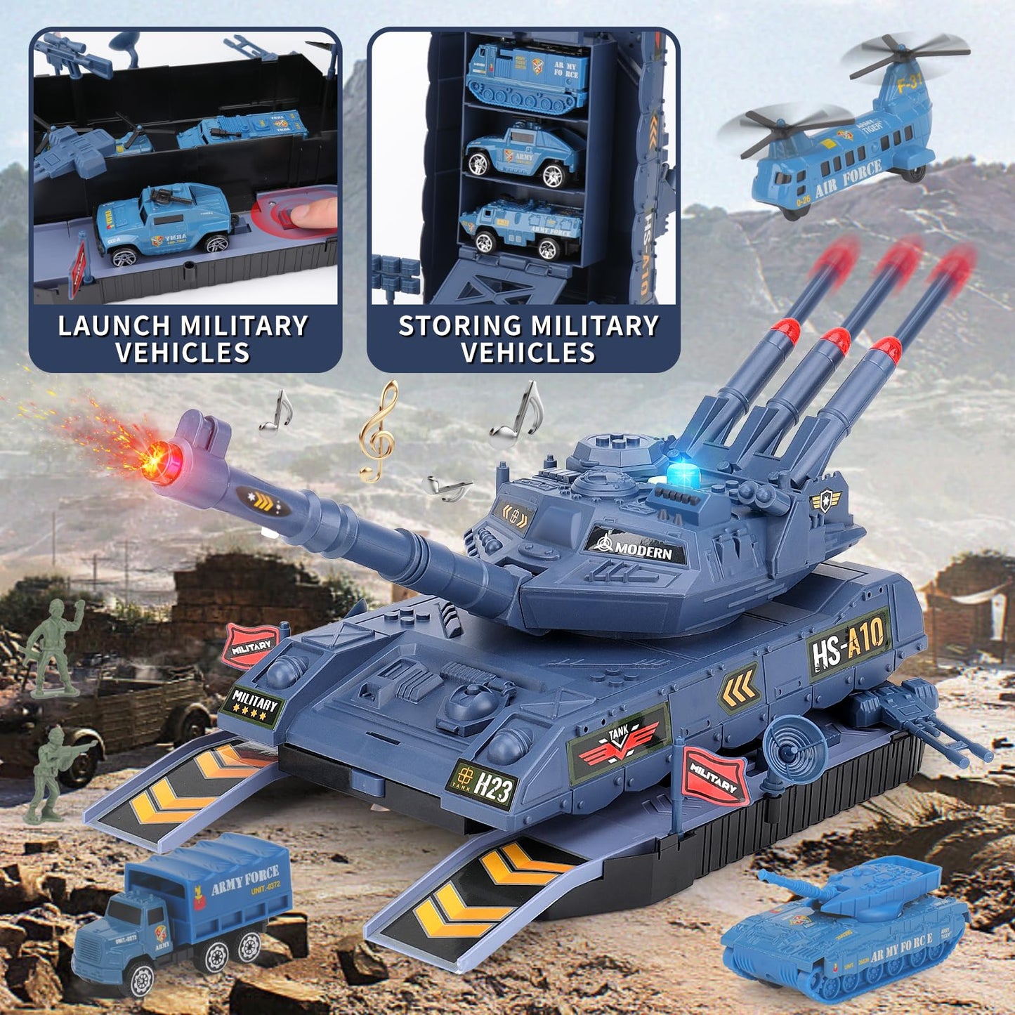 Youlechen Army Toys - 6 Mini Vehicles & 8 Army Men, Light & Sound Military Tank Set for Kids 3-6