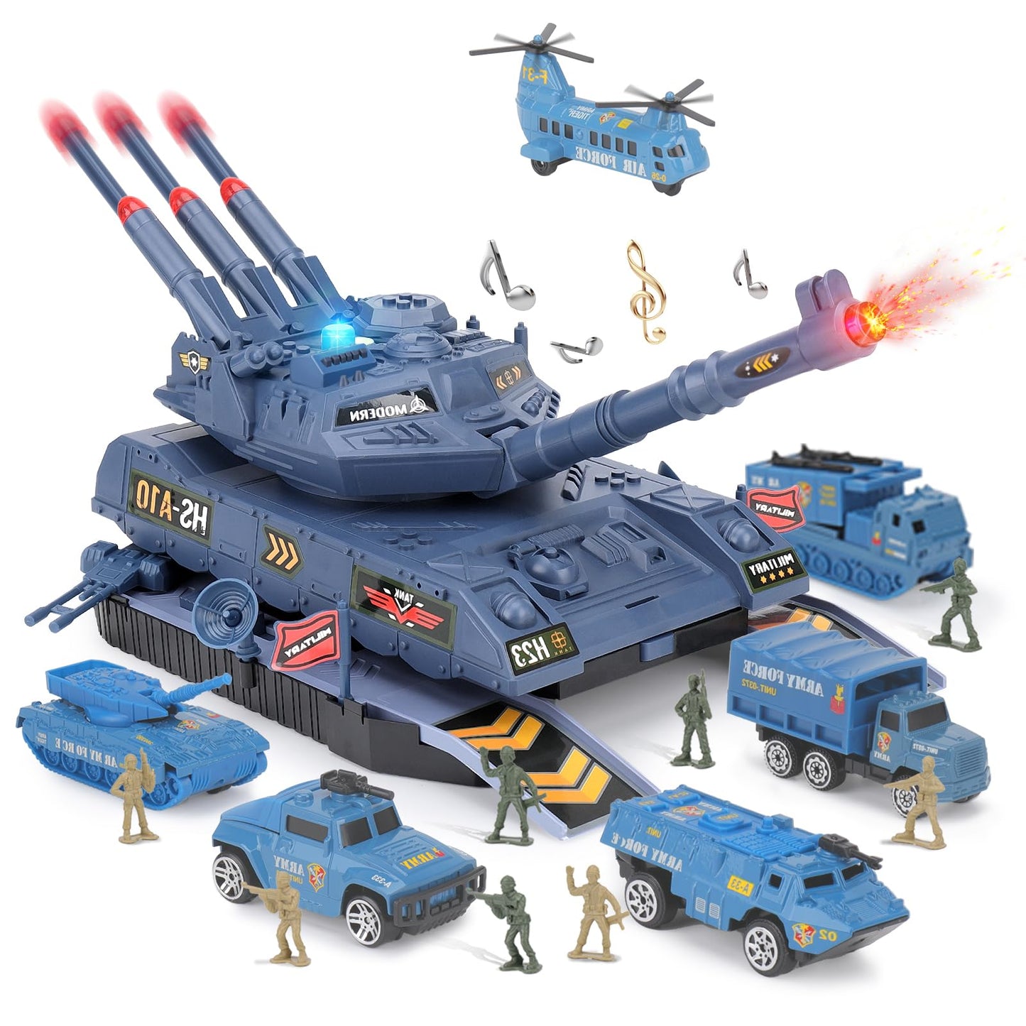Youlechen Army Toys - 6 Mini Vehicles & 8 Army Men, Light & Sound Military Tank Set for Kids 3-6