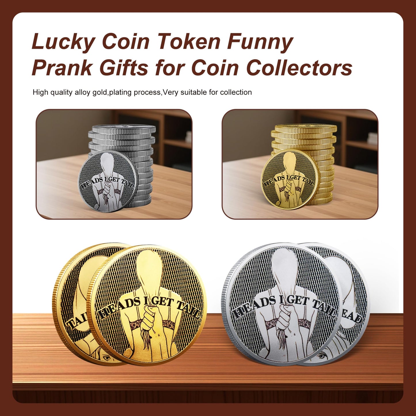 YOUNEEDFUL 2025 2-Piece Double-Sided Heads and Tails Coin – Silver Challenge Token for Fun Pranks and Romantic Dates