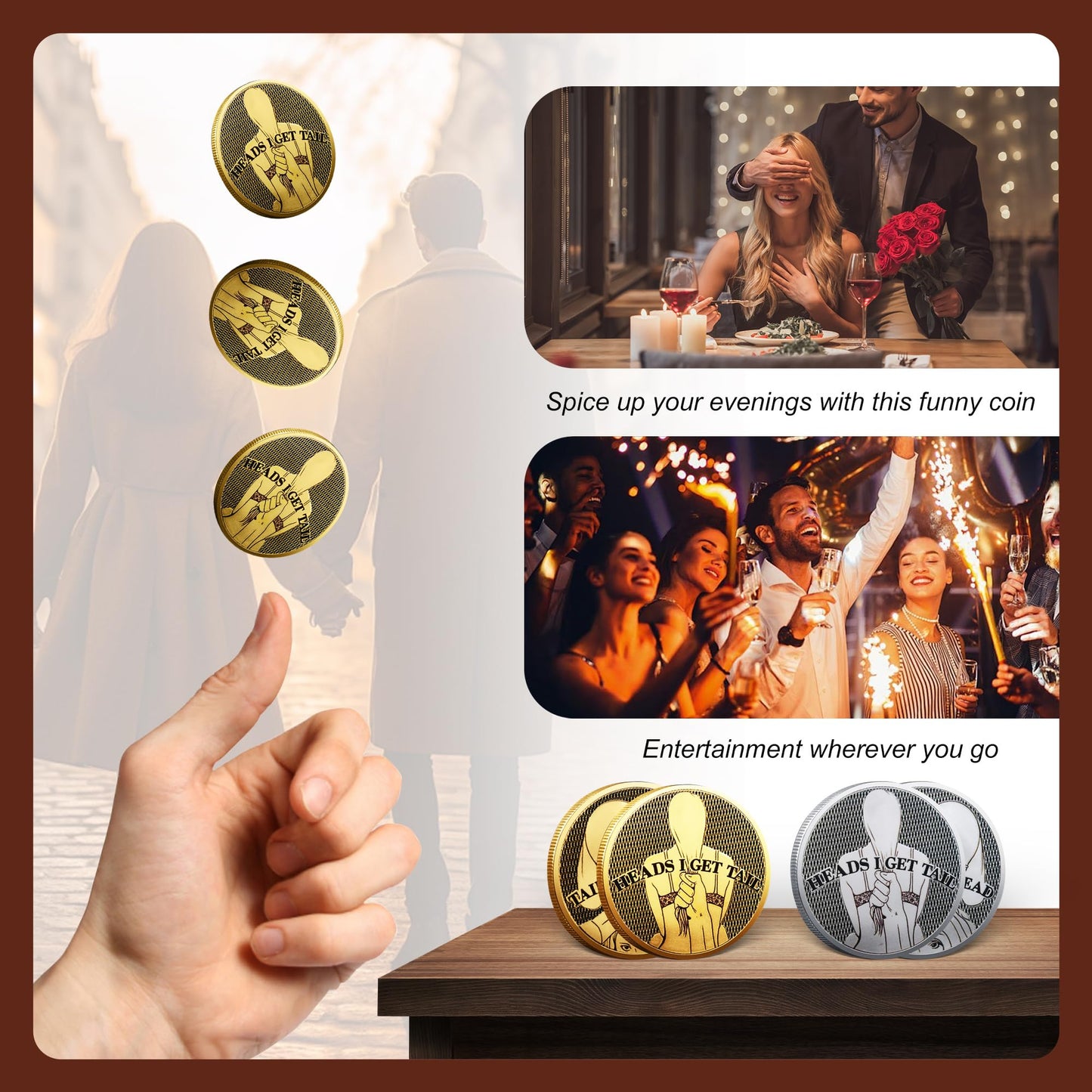 YOUNEEDFUL 2025 2-Piece Double-Sided Heads and Tails Coin – Silver Challenge Token for Fun Pranks and Romantic Dates