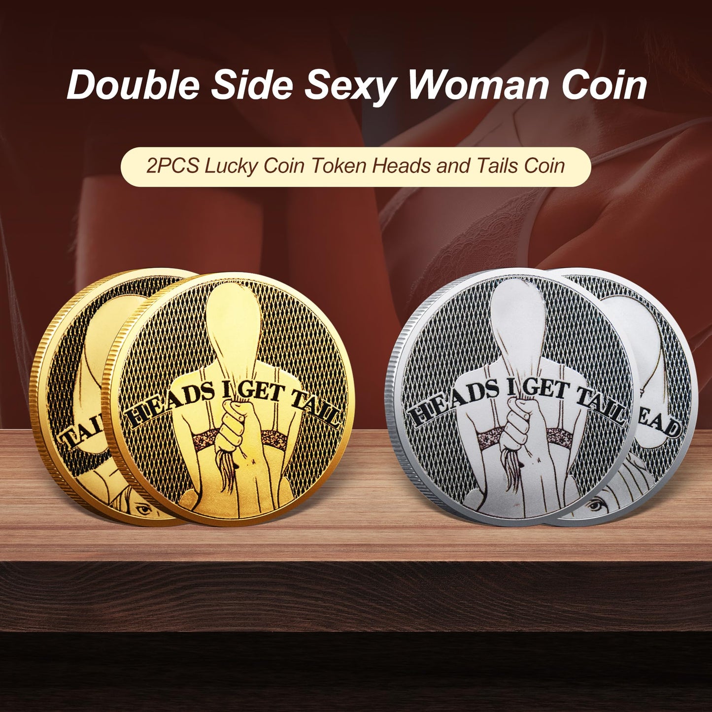 YOUNEEDFUL 2025 2-Piece Double-Sided Heads and Tails Coin – Silver Challenge Token for Fun Pranks and Romantic Dates