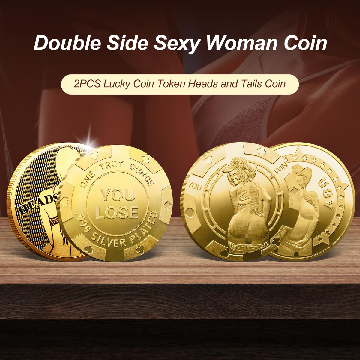 YOUNEEDFUL 2025 2PCS Double-Side Heads & Tails Coin – Fun Valentine Prank Gift