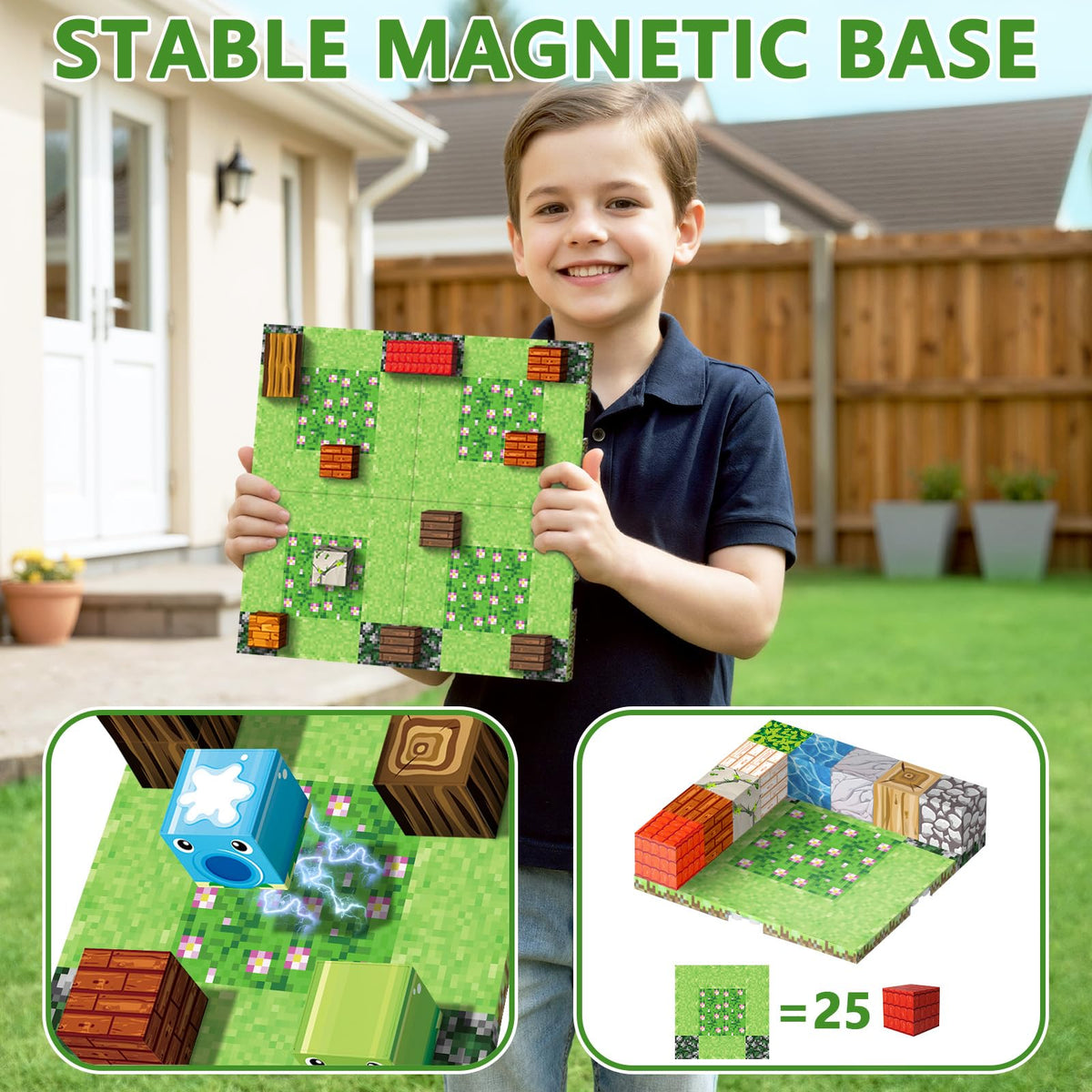Youngyes 4-Pack Magnetic Baseplates for Building Blocks | STEM Toys for Kids 4-12 (4x4 in) Garden