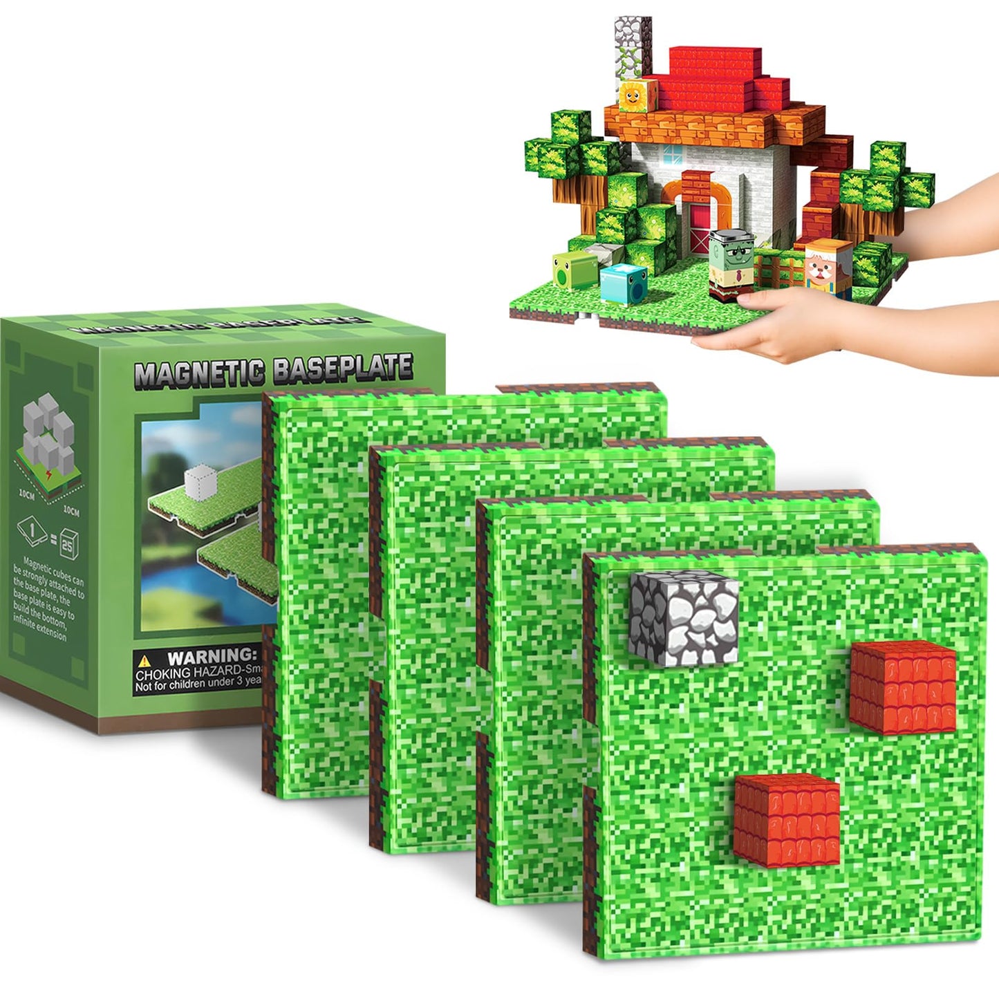 Youngyes Magnetic Baseplates (4-Pack) 4x4 Grid for Magnetic Building Blocks | STEM Toys