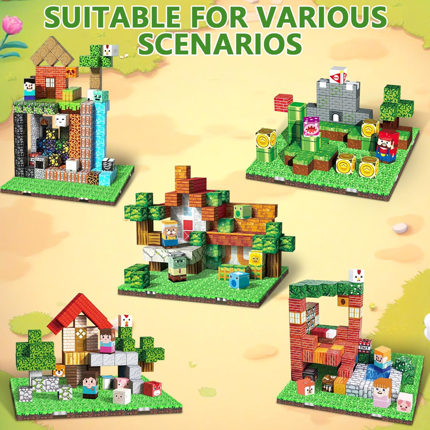 Youngyes Magnetic Baseplates (4-Pack) 4x4 Grid for Magnetic Building Blocks | STEM Toys