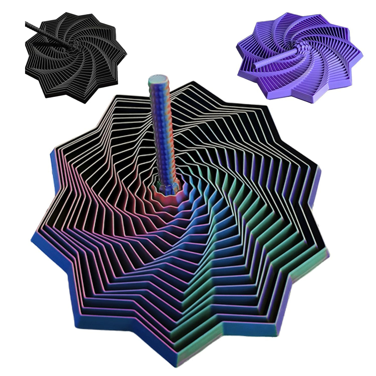 Younixo 3D Printed Expanded Sensory Fidget Star – Fractal Hexagon with Handles (Blue-Purple) | Large 4in & 6in