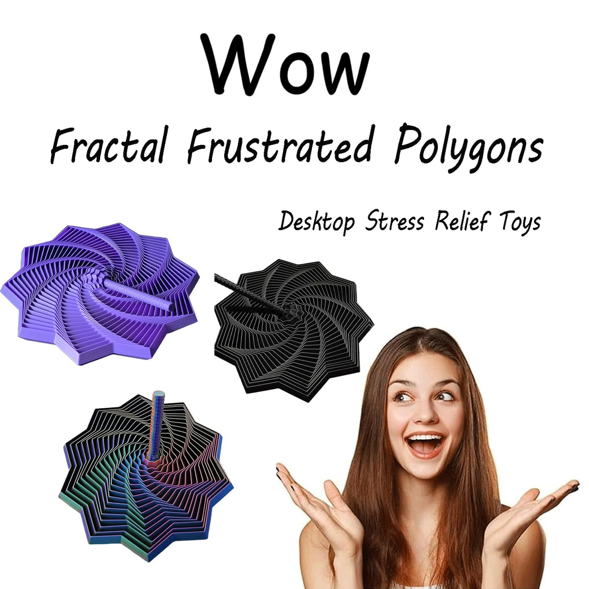 Younixo 3D Printed Expanded Sensory Fidget Star – Fractal Hexagon with Handles (Blue-Purple) | Large 4in & 6in