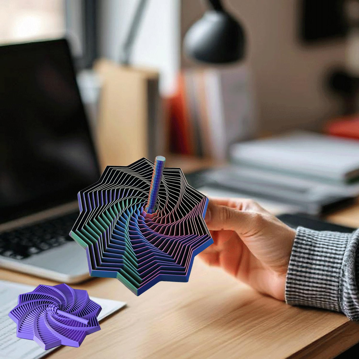 Younixo 3D Printed Expanded Sensory Fidget Star – Fractal Hexagon with Handles (Blue-Purple) | Large 4in & 6in