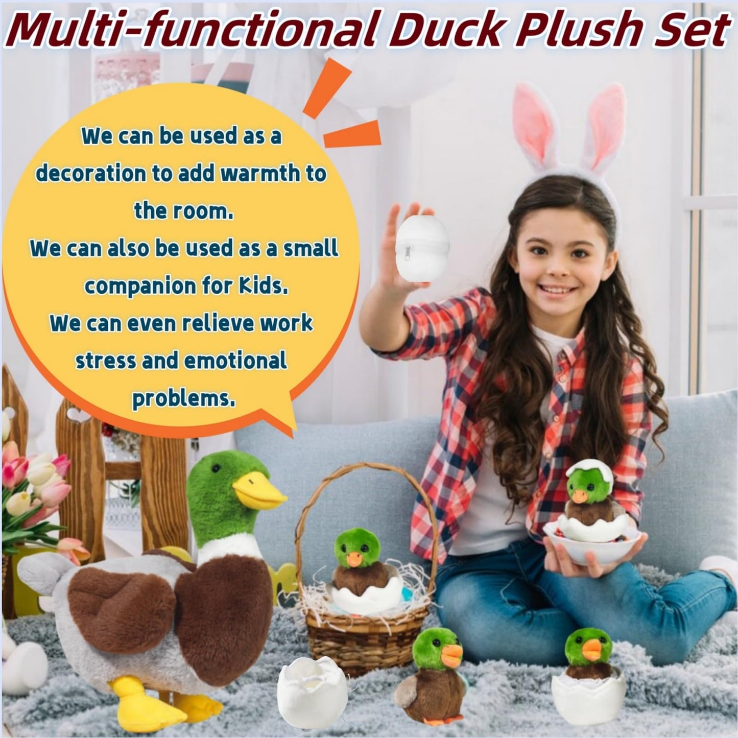7-in-1 Mallard Duck Plush Set – 12-Inch Mommy with 4 Babies | Youthfuljive