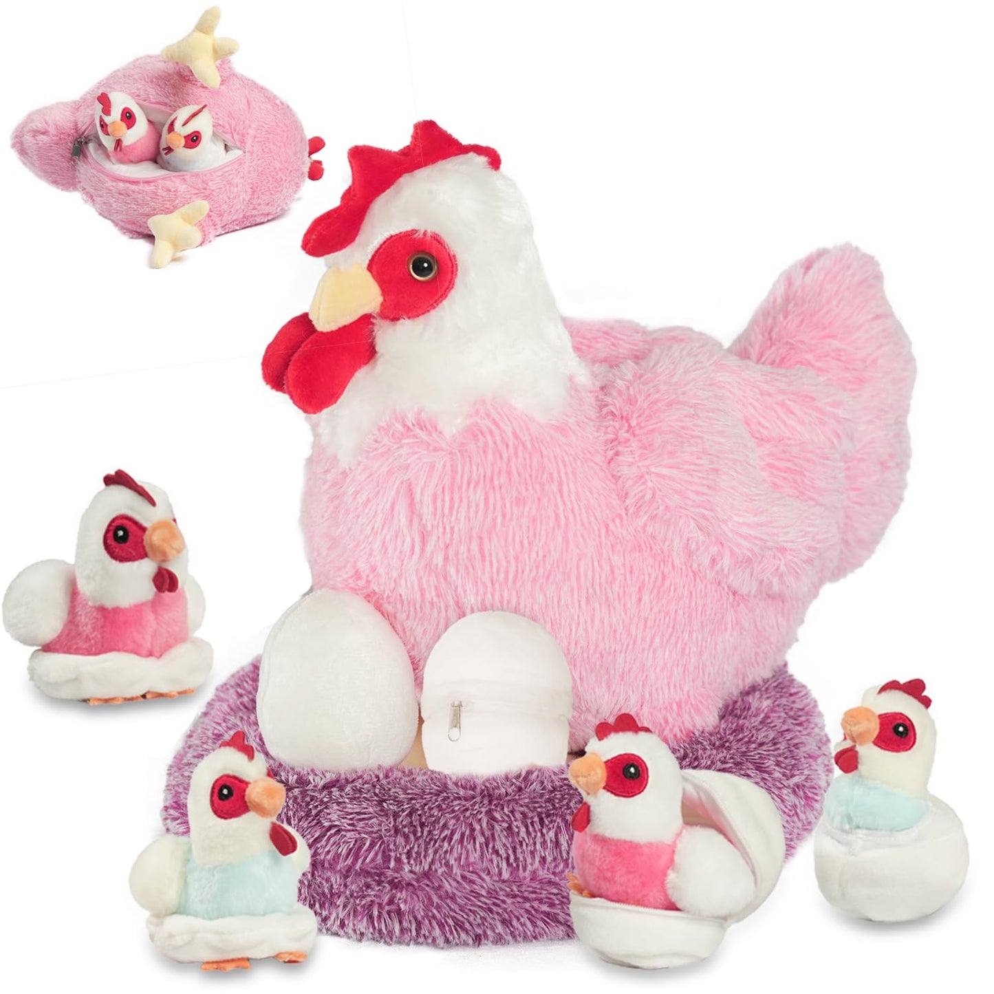 Youthfuljive 9-in-1 Chicken Stuffed Animal Set – Plush Hen with Baby Chicks