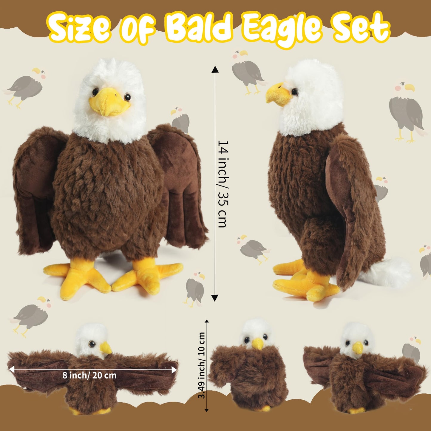 Youthfuljive 4-Piece Bald Eagle Plush Set – Mommy Eagle + 3 Babies | Soft, Safe Plush Toys for Kids