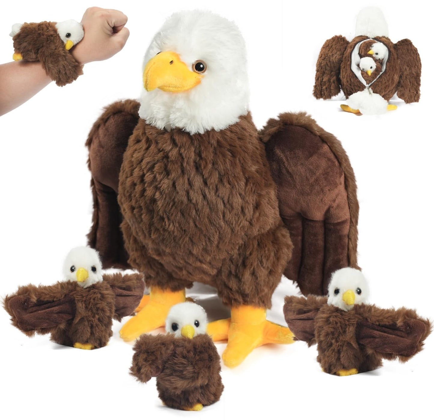 Youthfuljive 4-Piece Bald Eagle Plush Set – Mommy Eagle + 3 Babies | Soft, Safe Plush Toys for Kids