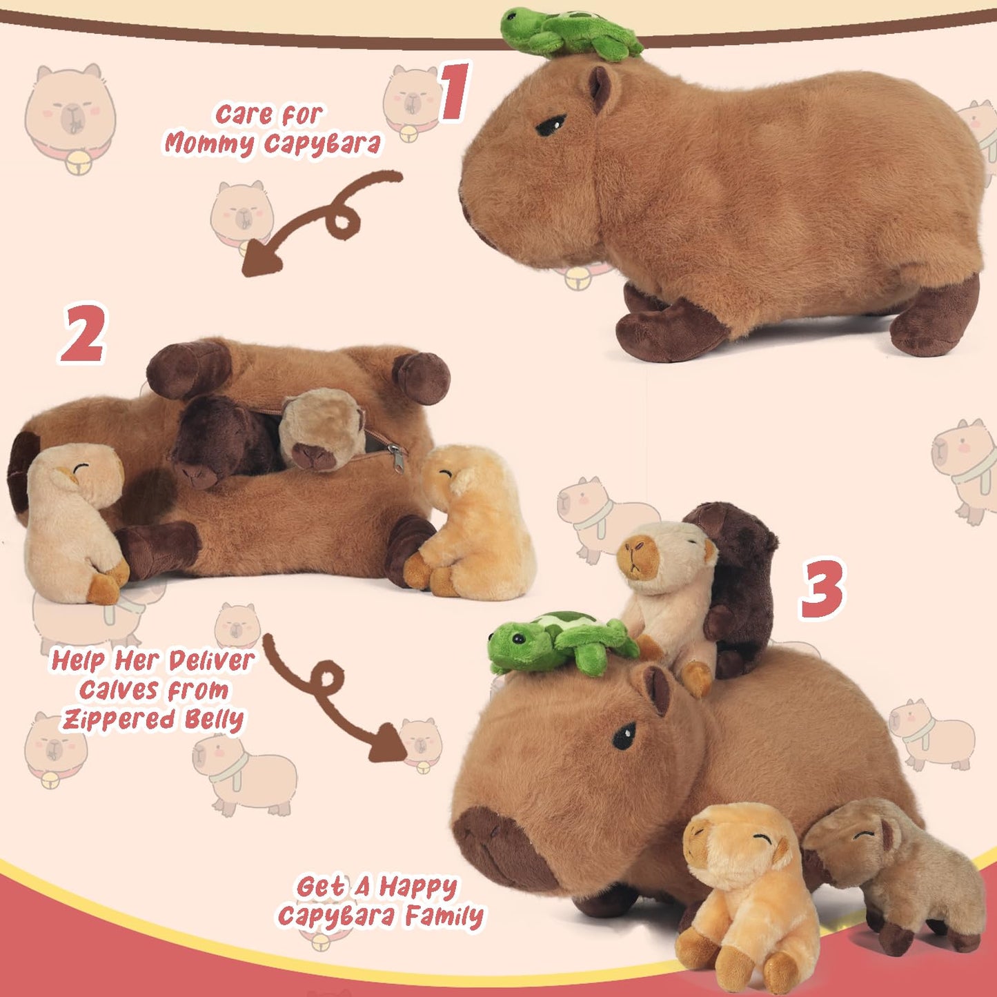 Youthfuljive 6 in 1 Capybara Plush – Mommy with 4 Babies Inside, 14.2-Inch Large Capybara Stuffed Animal