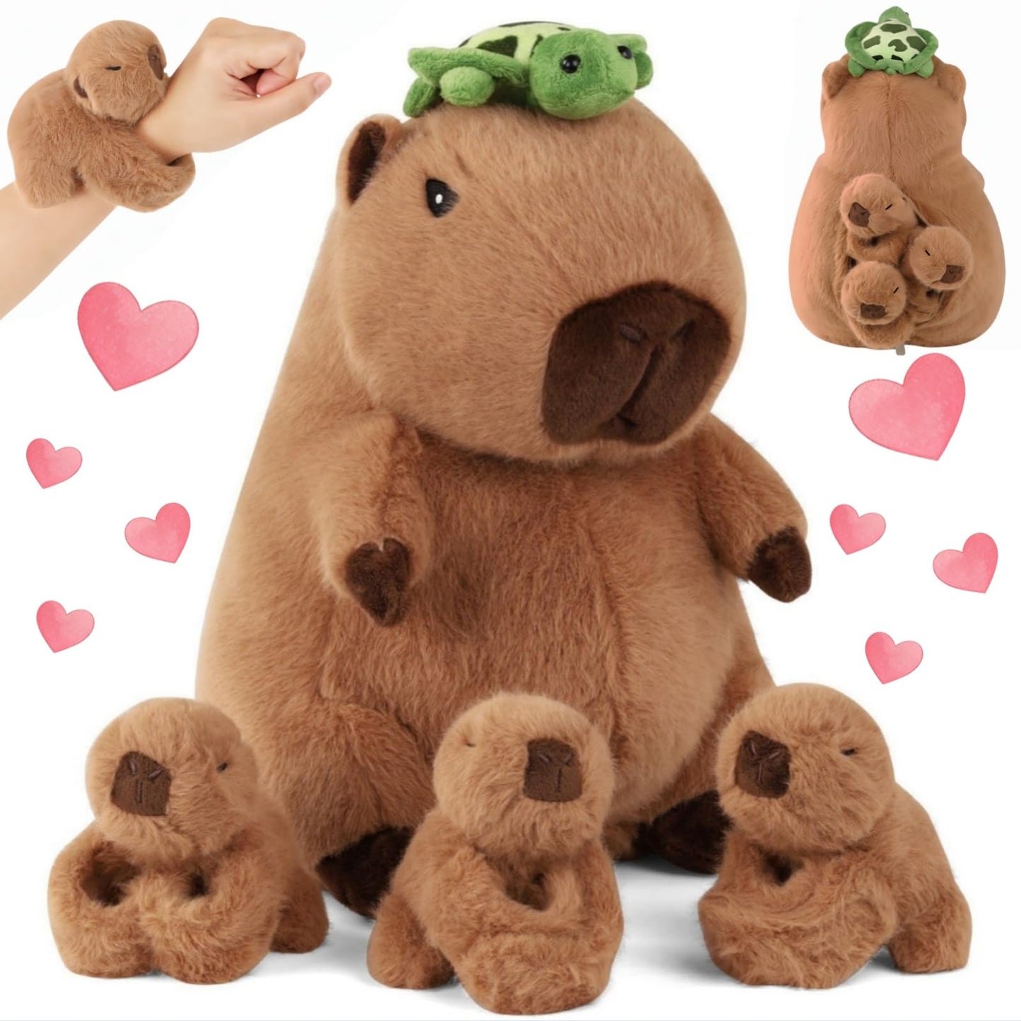 Youthfuljive 5-in-1 Capybara Plush Set: Mommy + 3 Babies, 12.8-Inch Large Capybara Plush