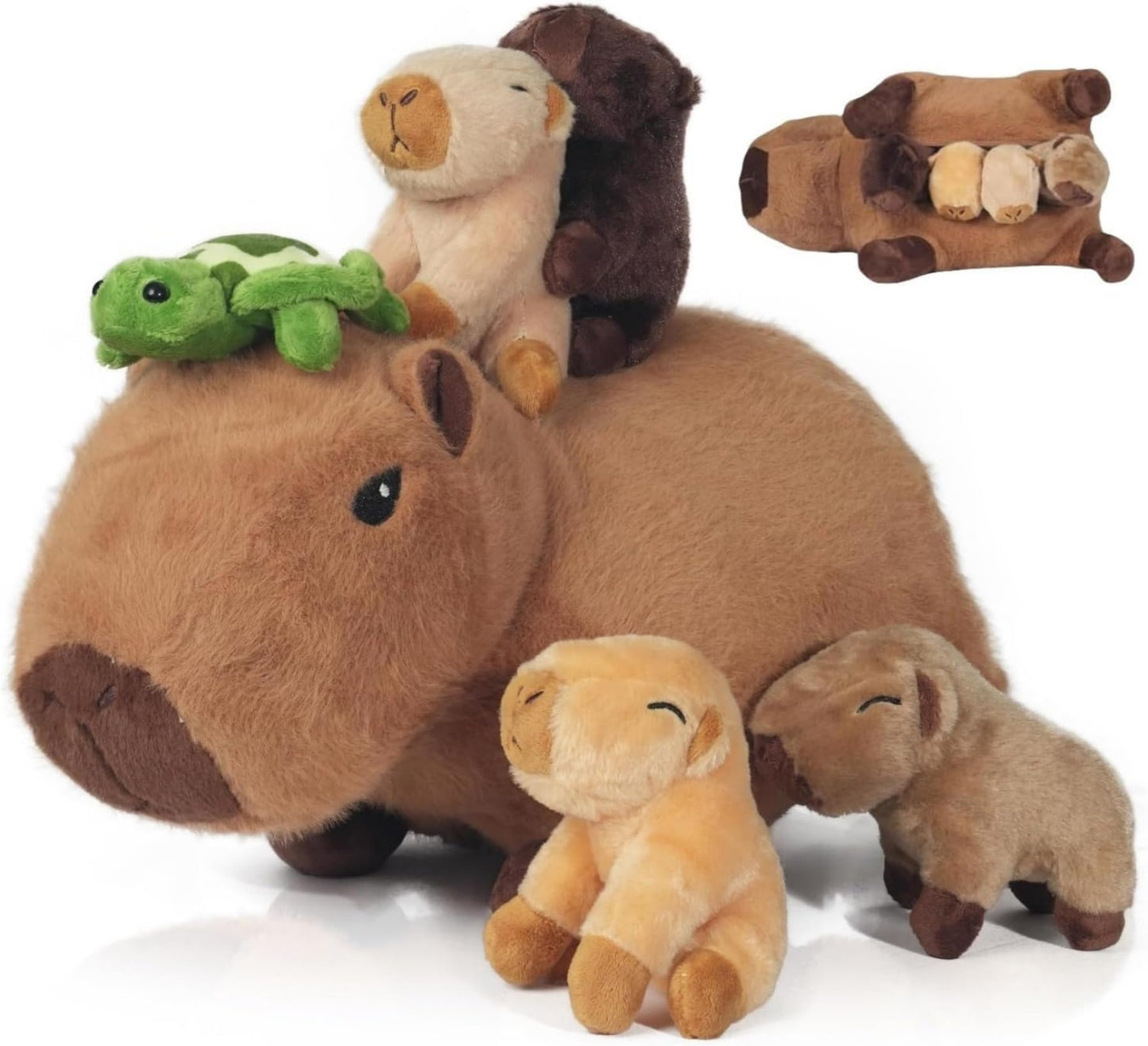 Youthfuljive 6 in 1 Capybara Plush – Mommy with 4 Babies Inside, 14.2-Inch Large Capybara Stuffed Animal