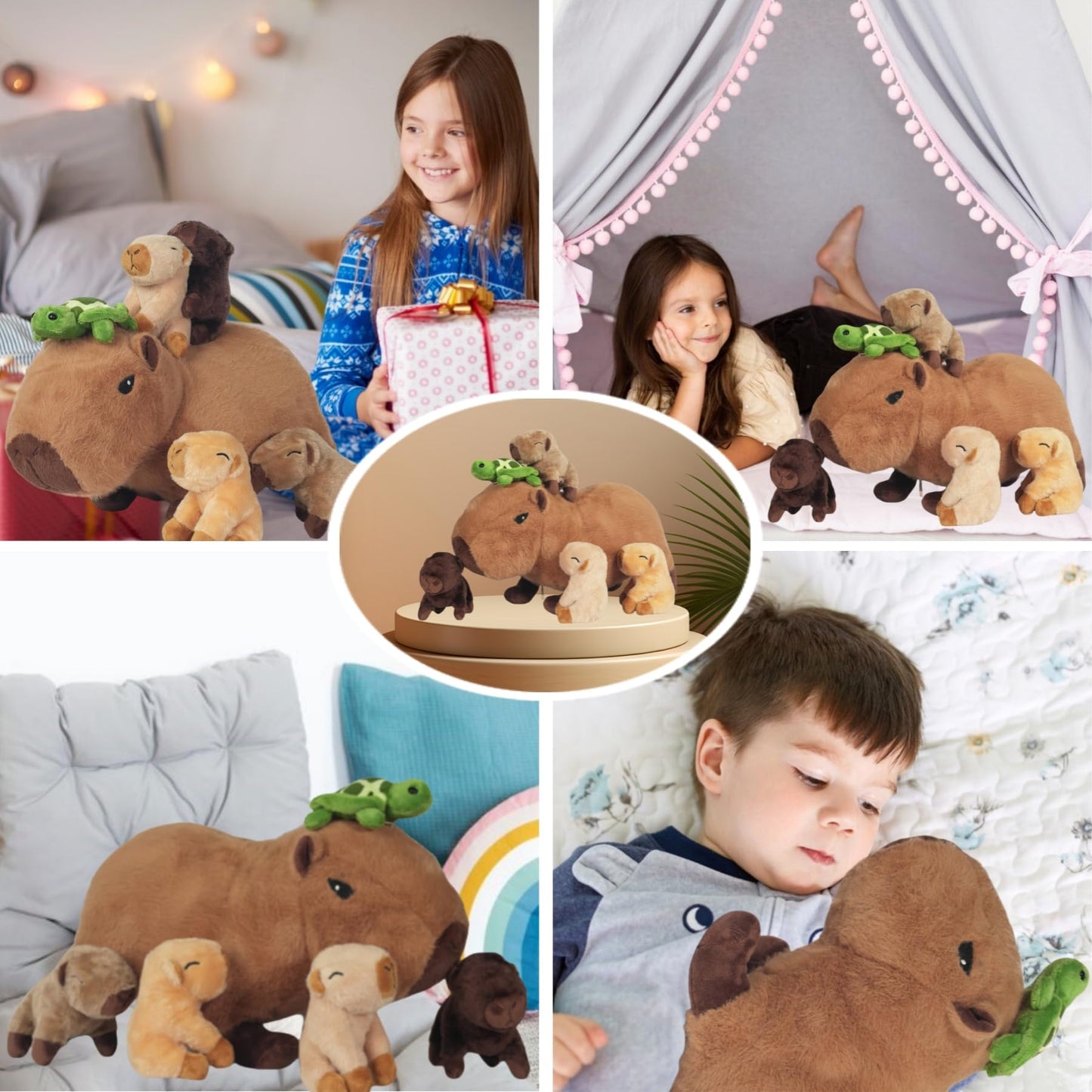 Youthfuljive 6 in 1 Capybara Plush – Mommy with 4 Babies Inside, 14.2-Inch Large Capybara Stuffed Animal
