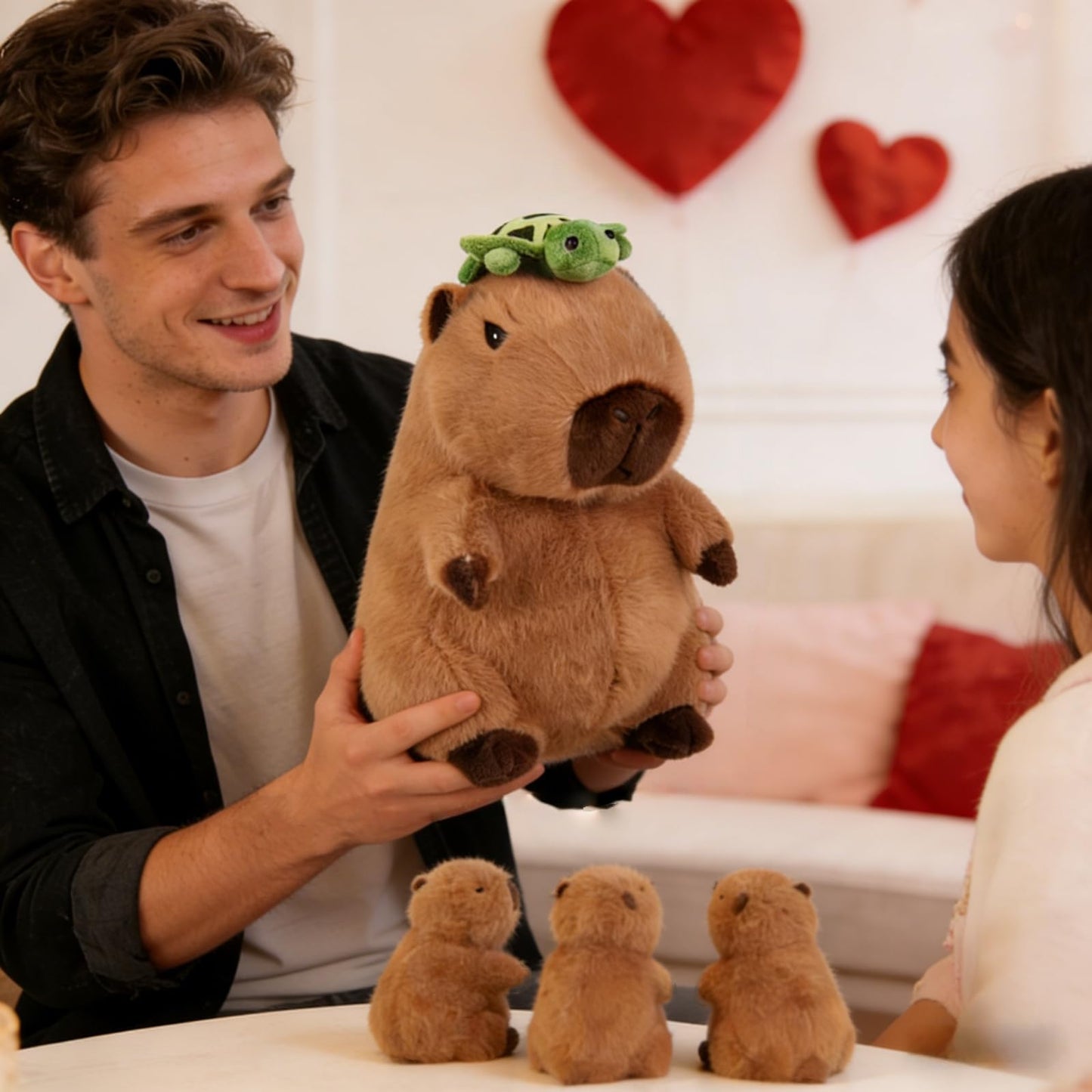 Youthfuljive 5-in-1 Capybara Plush Set: Mommy + 3 Babies, 12.8-Inch Large Capybara Plush