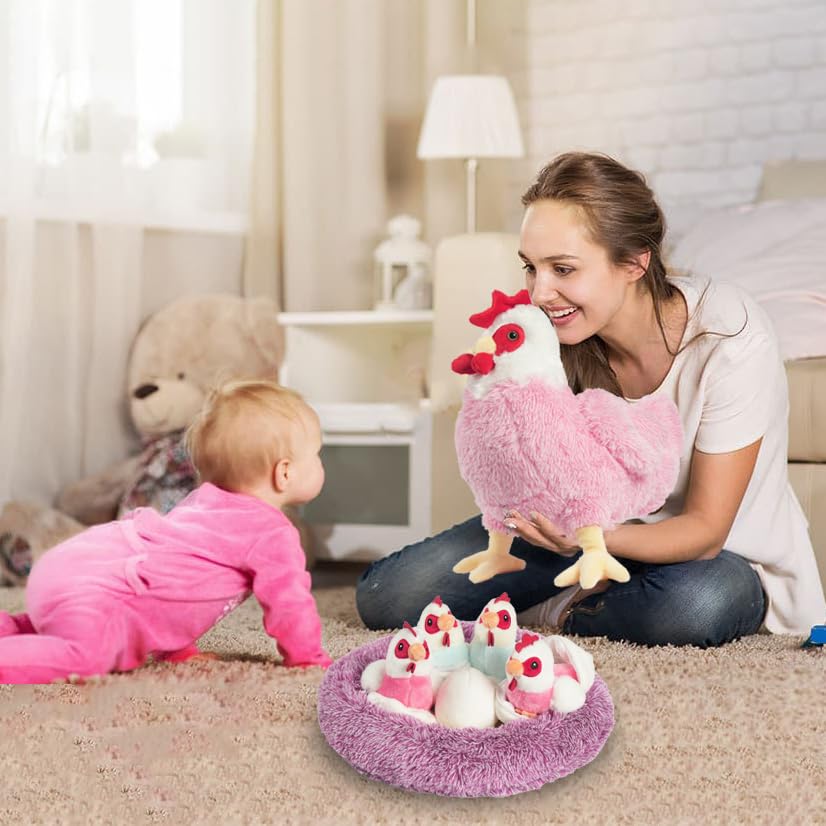 Youthfuljive 9-in-1 Chicken Stuffed Animal Set – Plush Hen with Baby Chicks