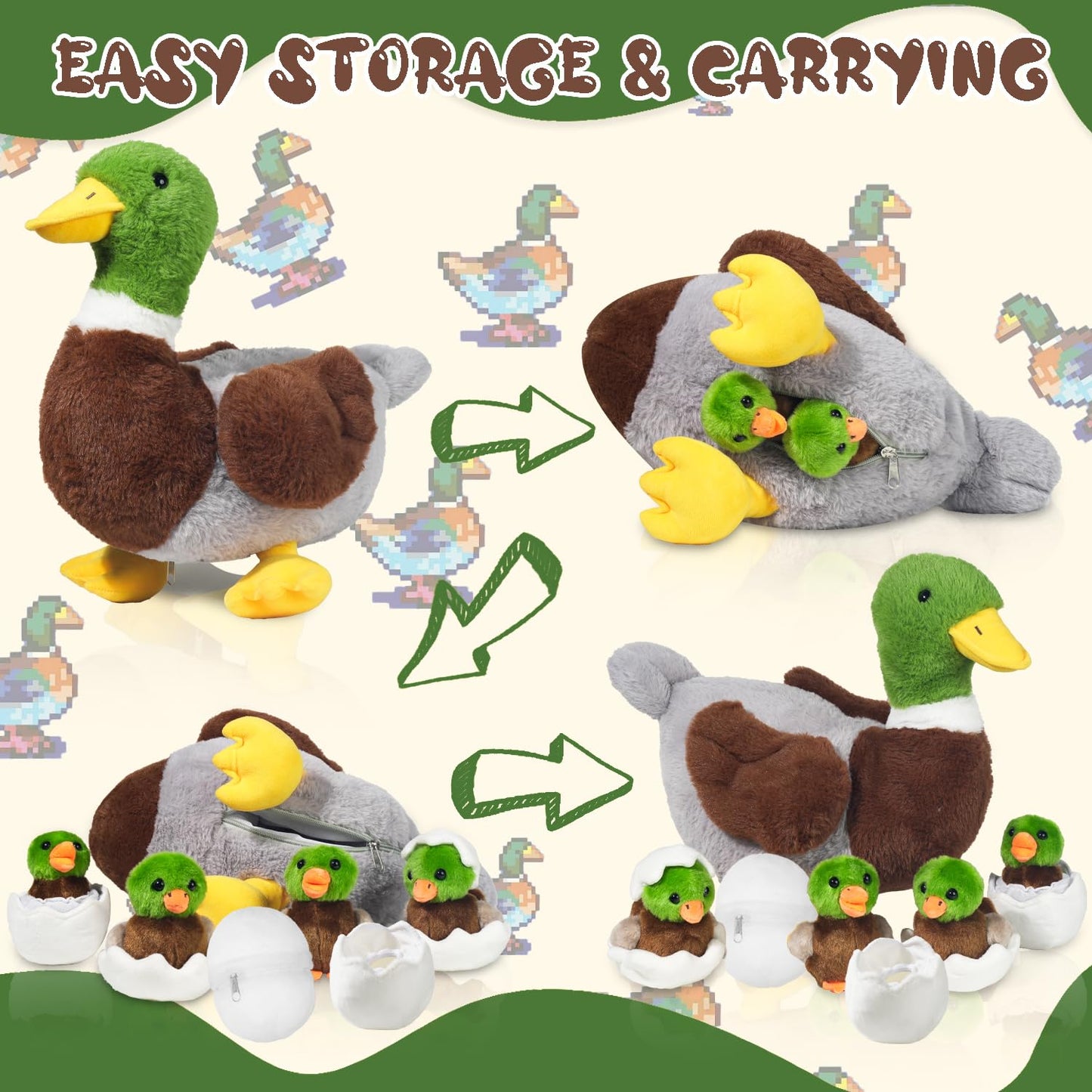 7-in-1 Mallard Duck Plush Set – 12-Inch Mommy with 4 Babies | Youthfuljive