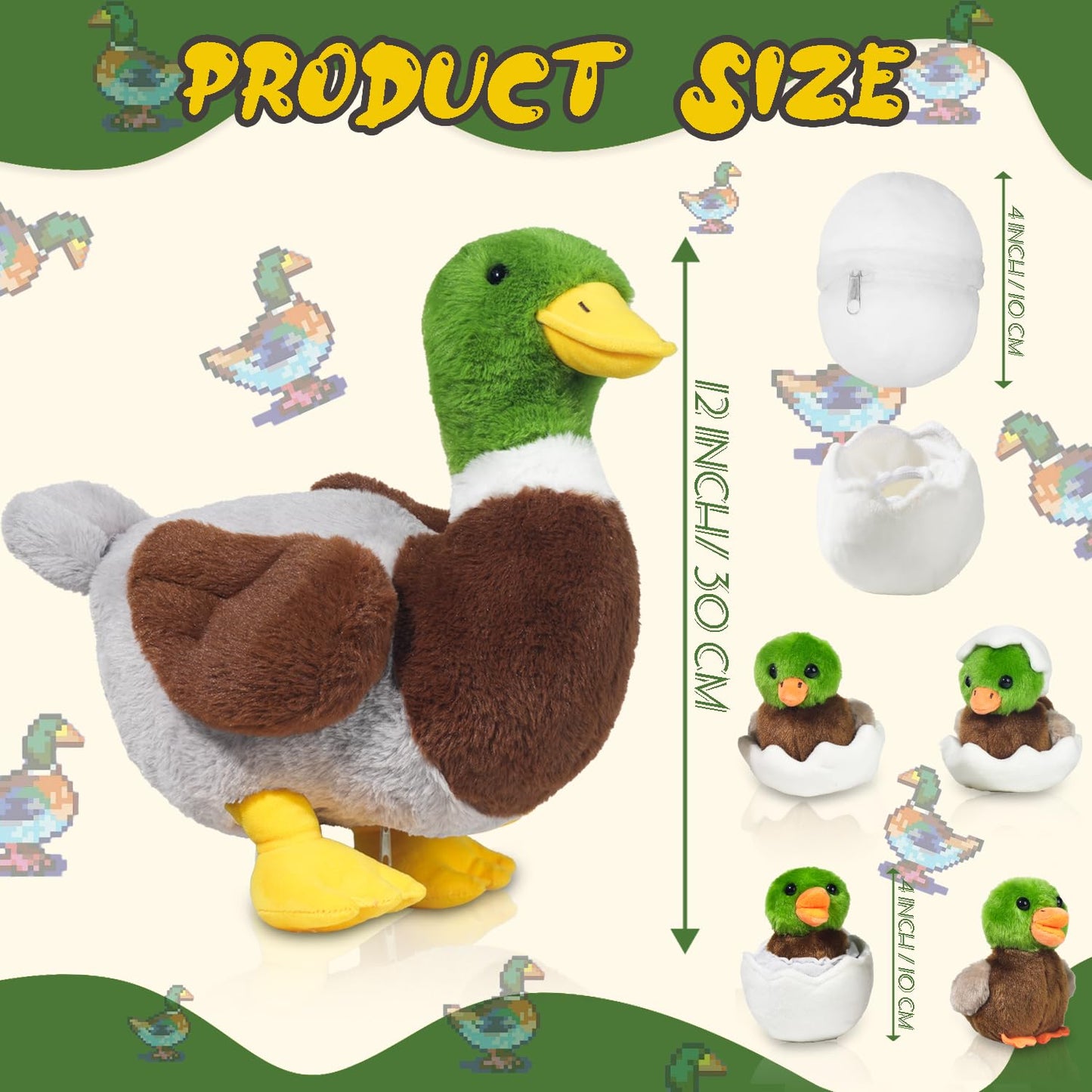 7-in-1 Mallard Duck Plush Set – 12-Inch Mommy with 4 Babies | Youthfuljive
