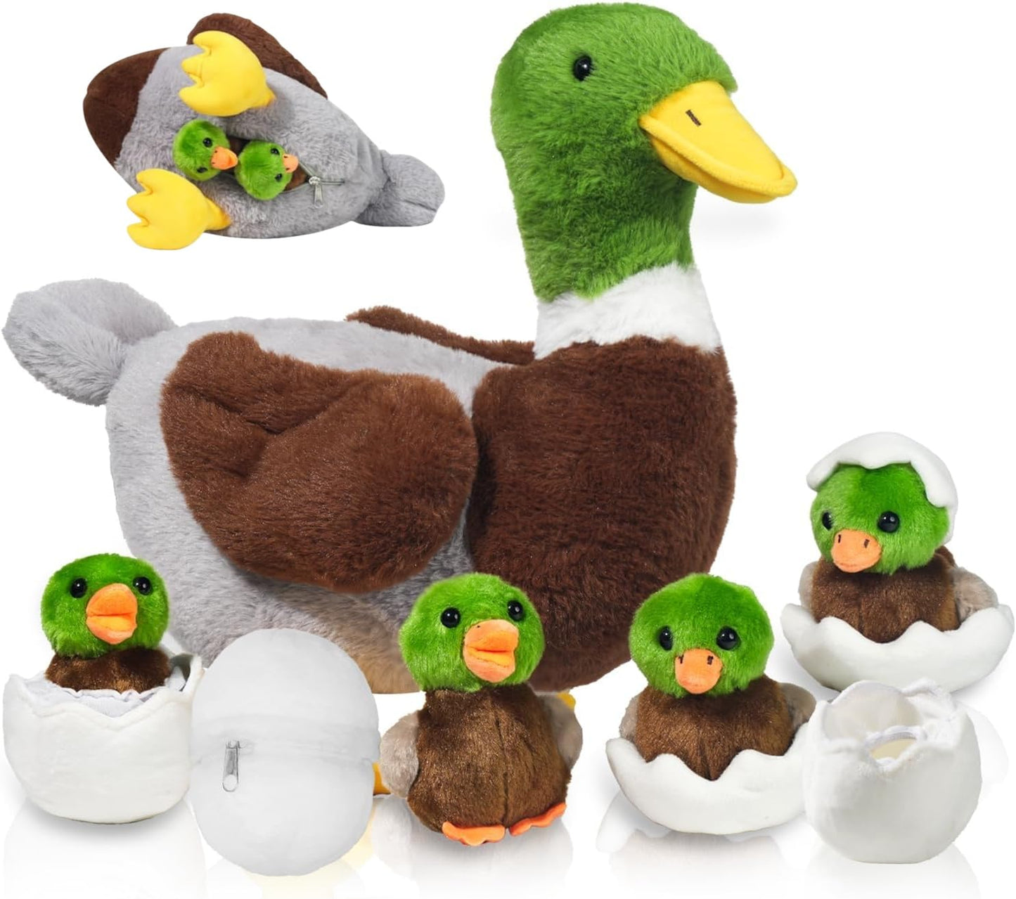 7-in-1 Mallard Duck Plush Set – 12-Inch Mommy with 4 Babies | Youthfuljive