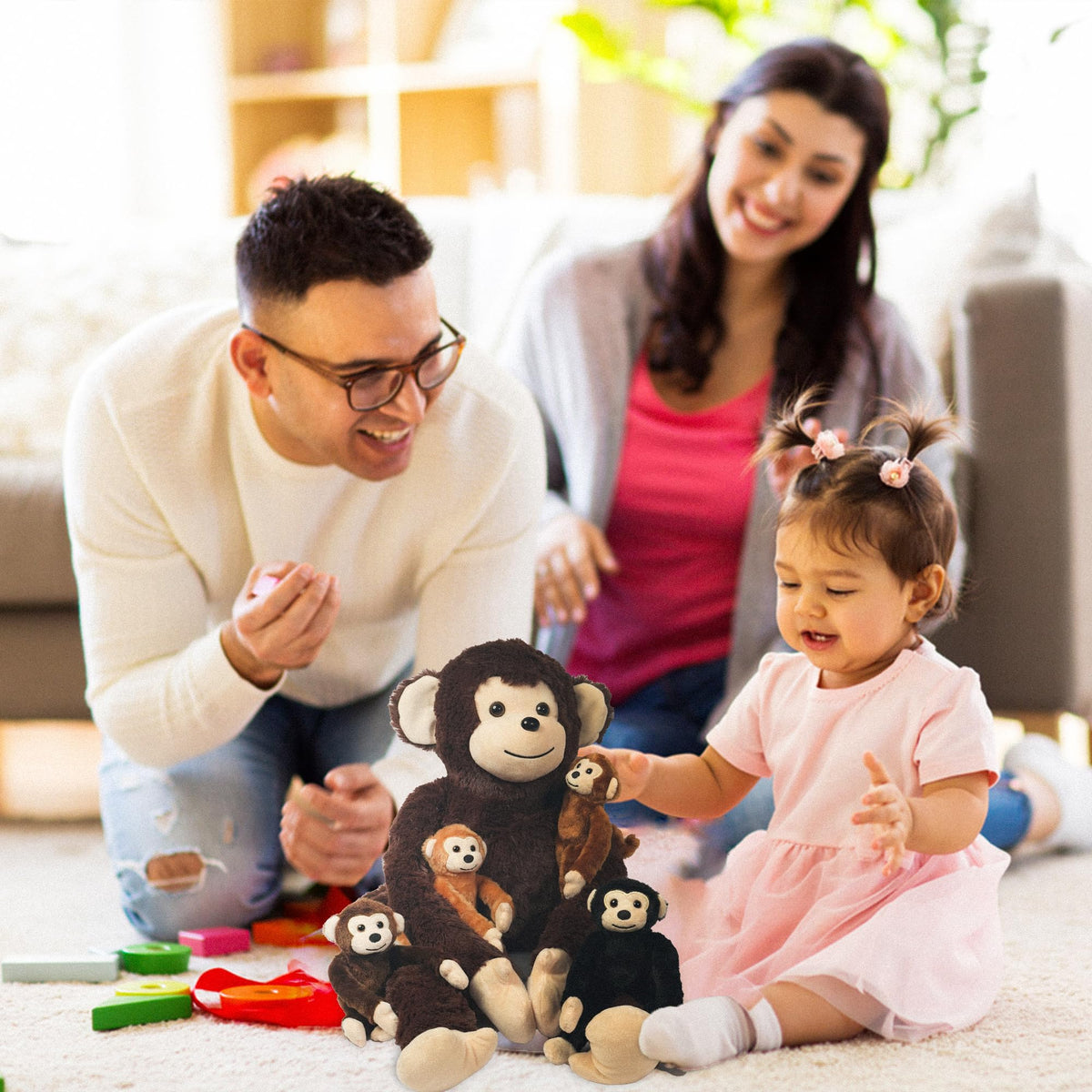 Youthfuljive 5-in-1 Monkey Stuffed Animal Set – Mommy & 4 Babies Plush Toy