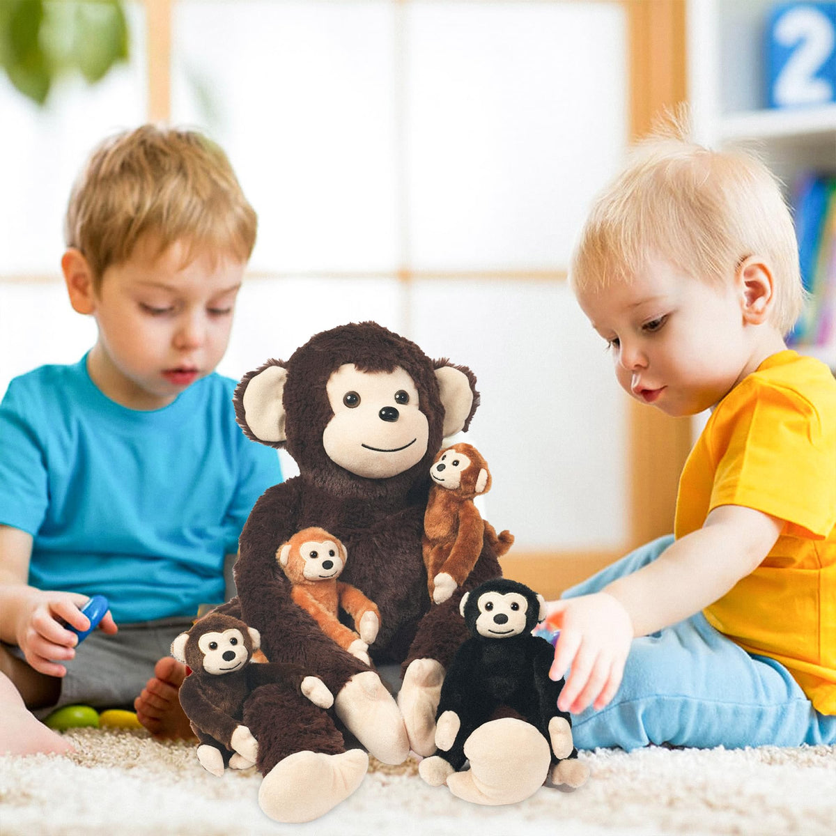 Youthfuljive 5-in-1 Monkey Stuffed Animal Set – Mommy & 4 Babies Plush Toy
