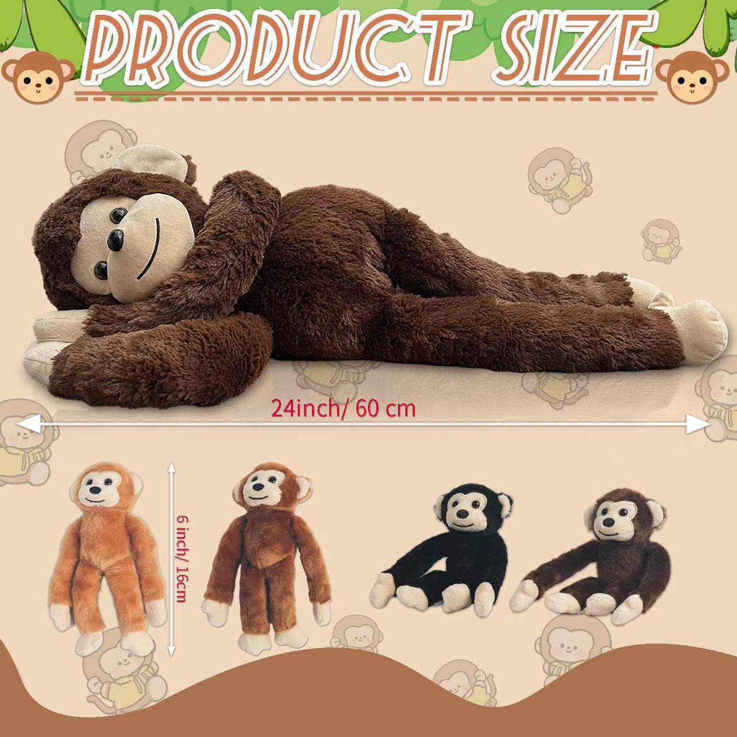 Youthfuljive 5-in-1 Monkey Stuffed Animal Set – Mommy & 4 Babies Plush Toy