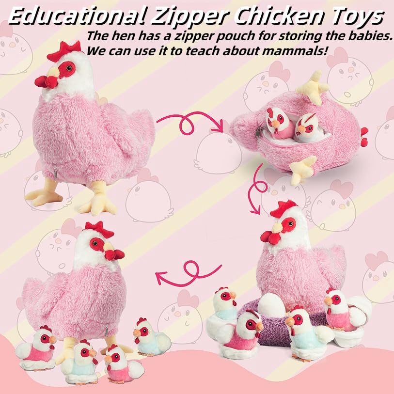 Youthfuljive 9-in-1 Chicken Stuffed Animal Set – Plush Hen with Baby Chicks