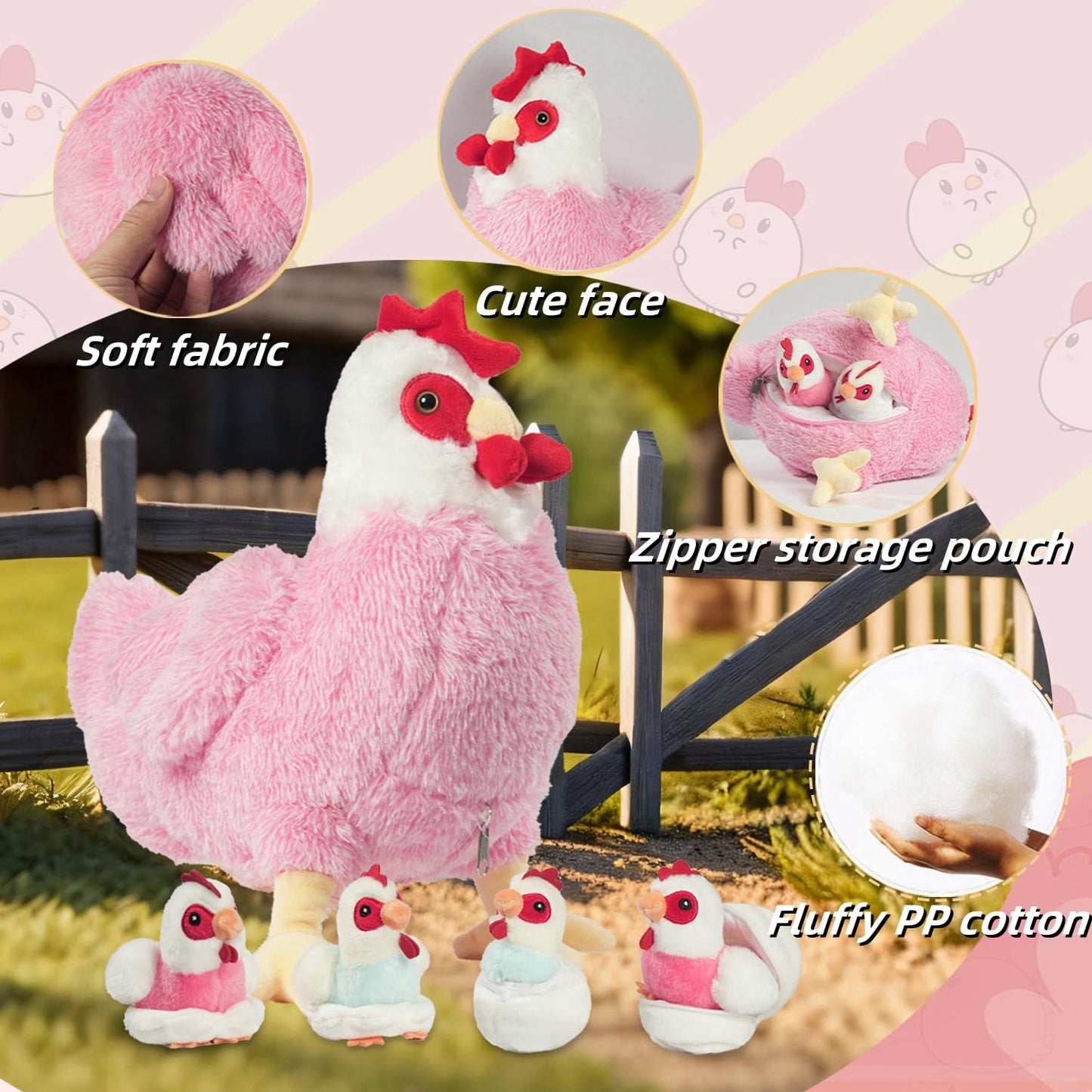 Youthfuljive 9-in-1 Chicken Stuffed Animal Set – Plush Hen with Baby Chicks