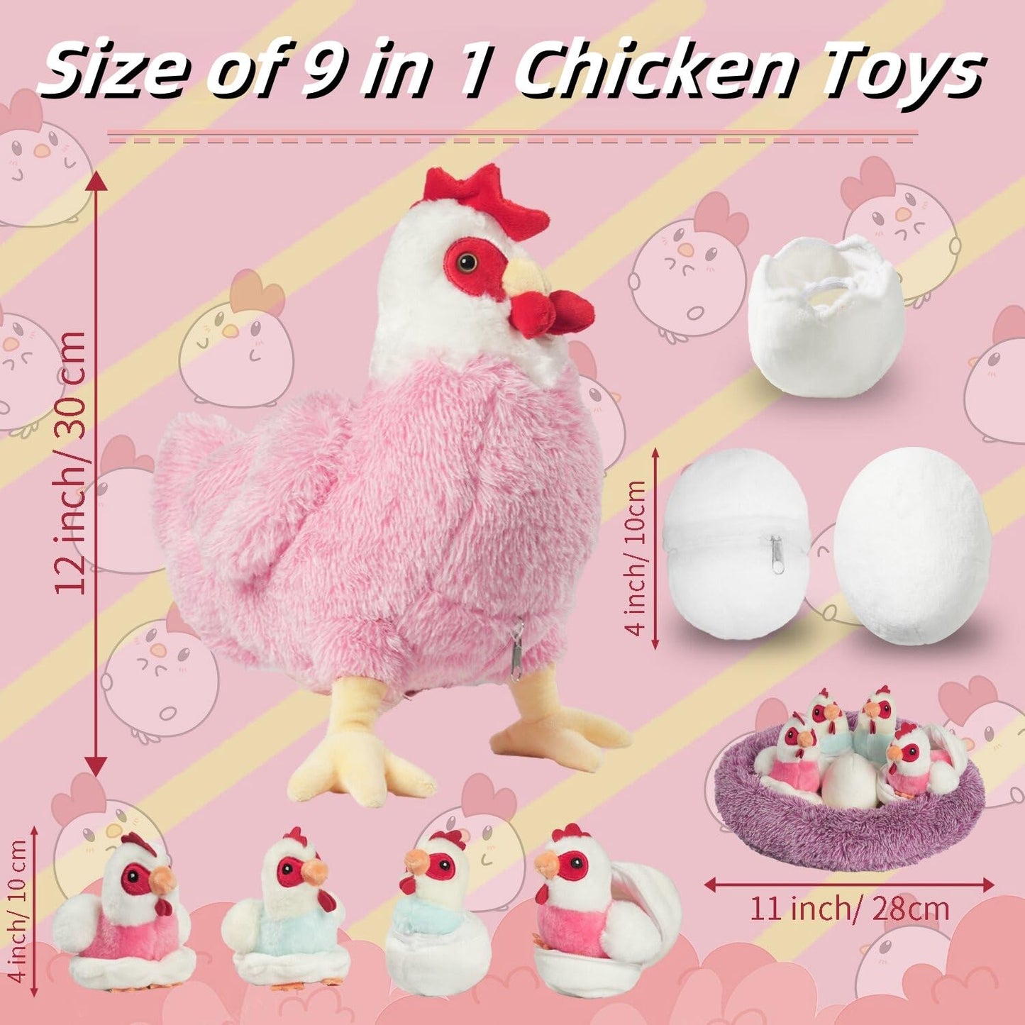 Youthfuljive 9-in-1 Chicken Stuffed Animal Set – Plush Hen with Baby Chicks