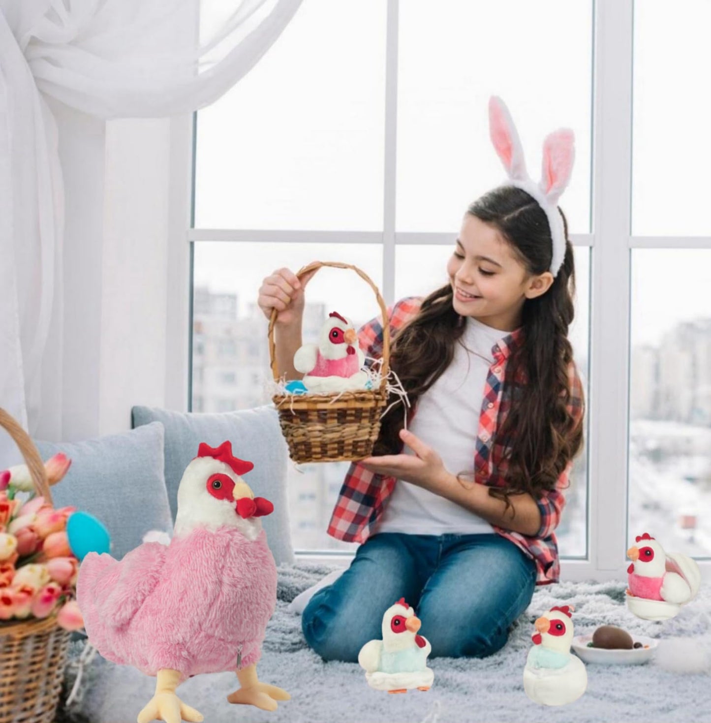 Youthfuljive 9-in-1 Chicken Stuffed Animal Set – Plush Hen with Baby Chicks