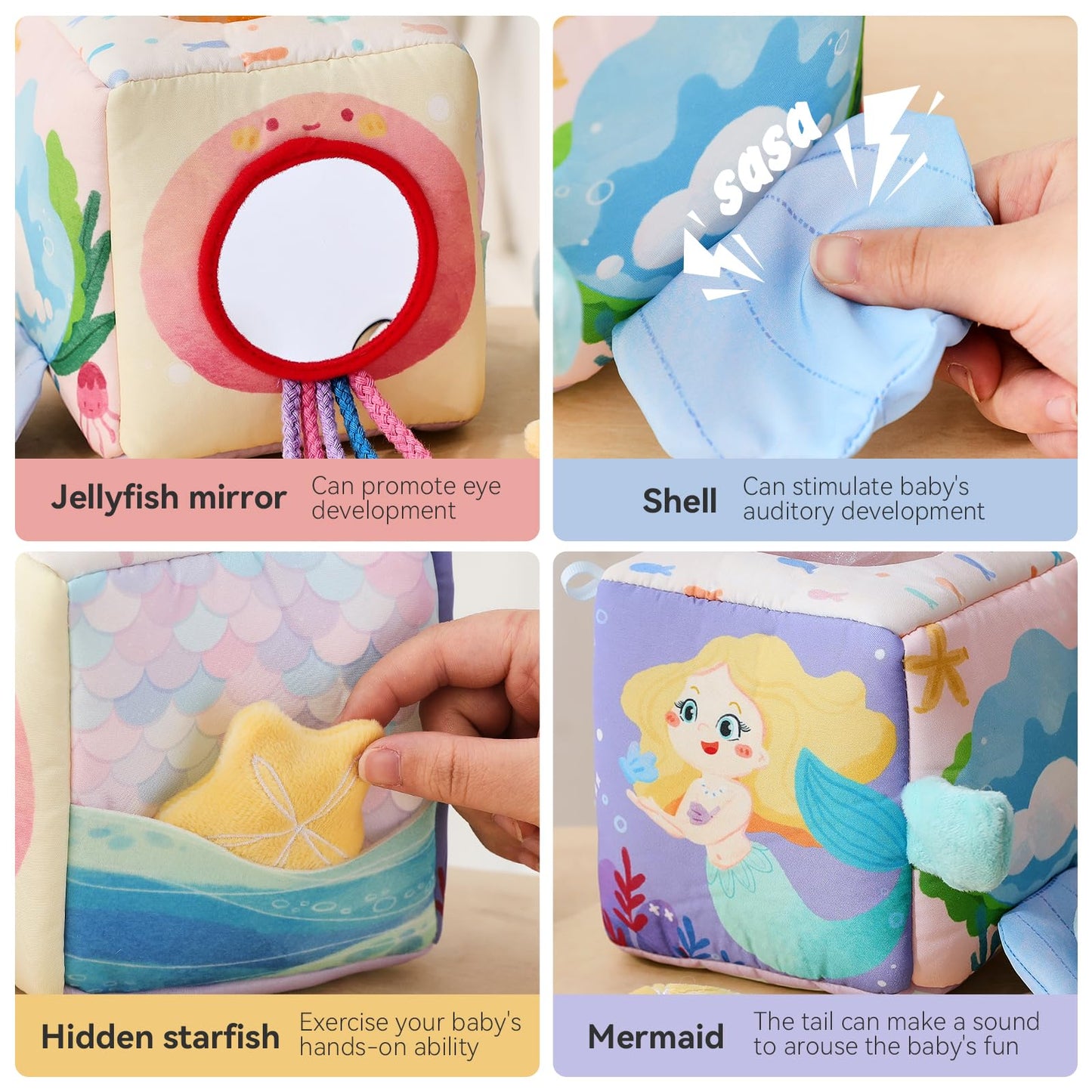 Youuys Mermaid Tissue Box Toy for Babies 6–12 Months | Montessori Sensory Busy Cube