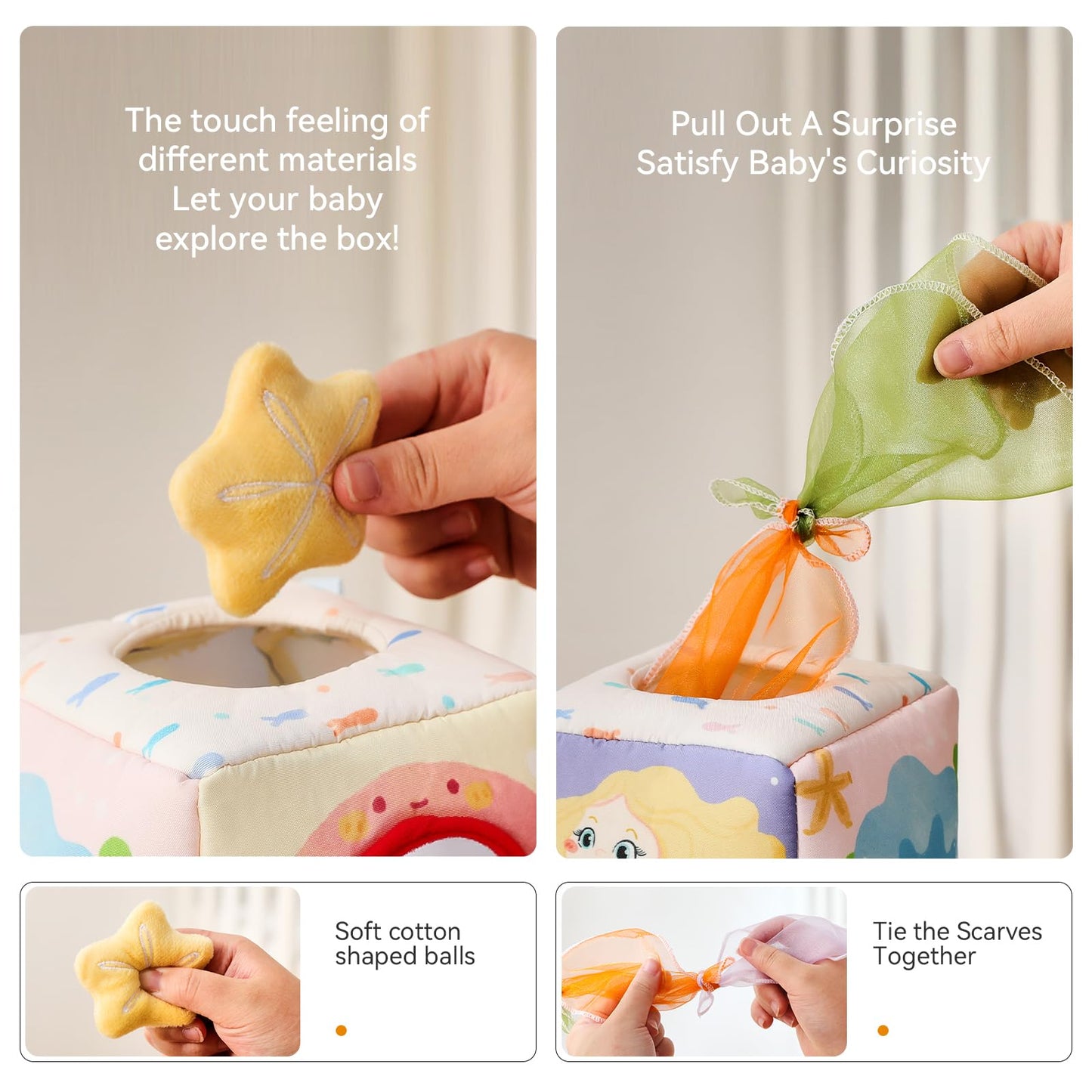 Youuys Mermaid Tissue Box Toy for Babies 6–12 Months | Montessori Sensory Busy Cube