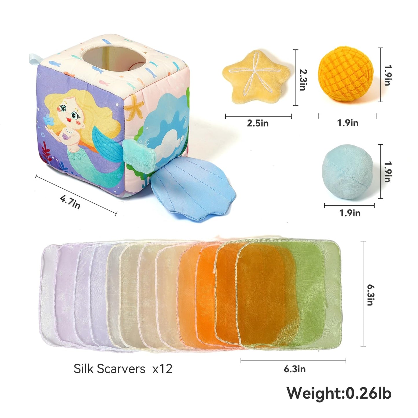 Youuys Mermaid Tissue Box Toy for Babies 6–12 Months | Montessori Sensory Busy Cube