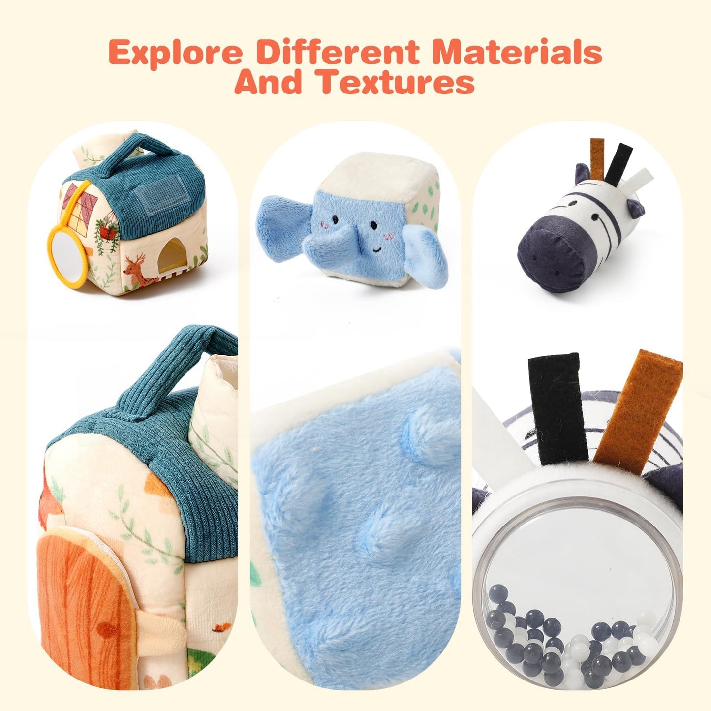 Youuys Travel Sensory Toys for Babies & Toddlers | On-The-Go Montessori Soft Stuffed Animal Set