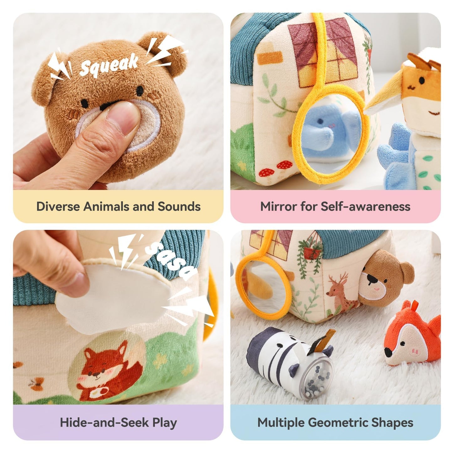 Youuys Travel Sensory Toys for Babies & Toddlers | On-The-Go Montessori Soft Stuffed Animal Set