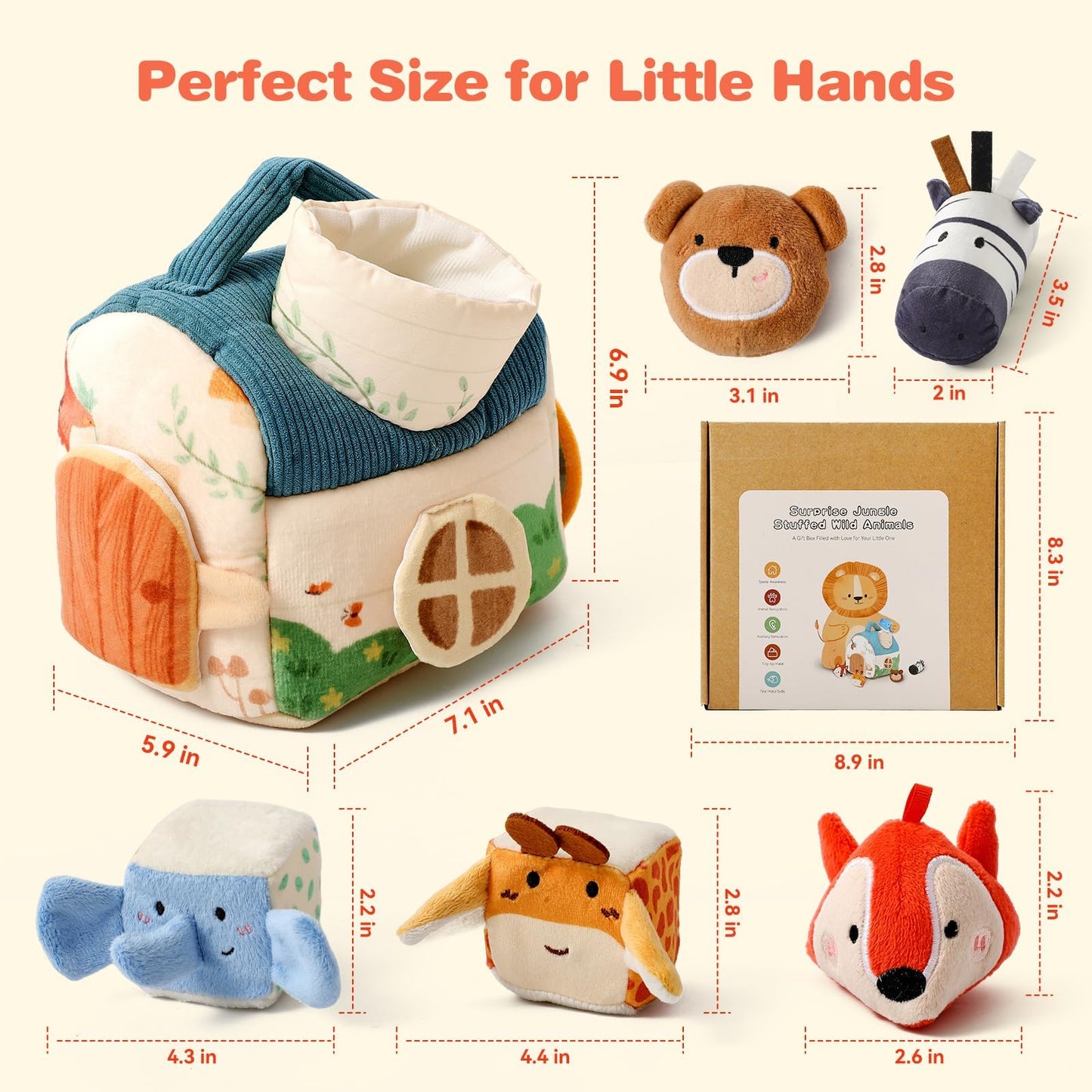 Youuys Travel Sensory Toys for Babies & Toddlers | On-The-Go Montessori Soft Stuffed Animal Set