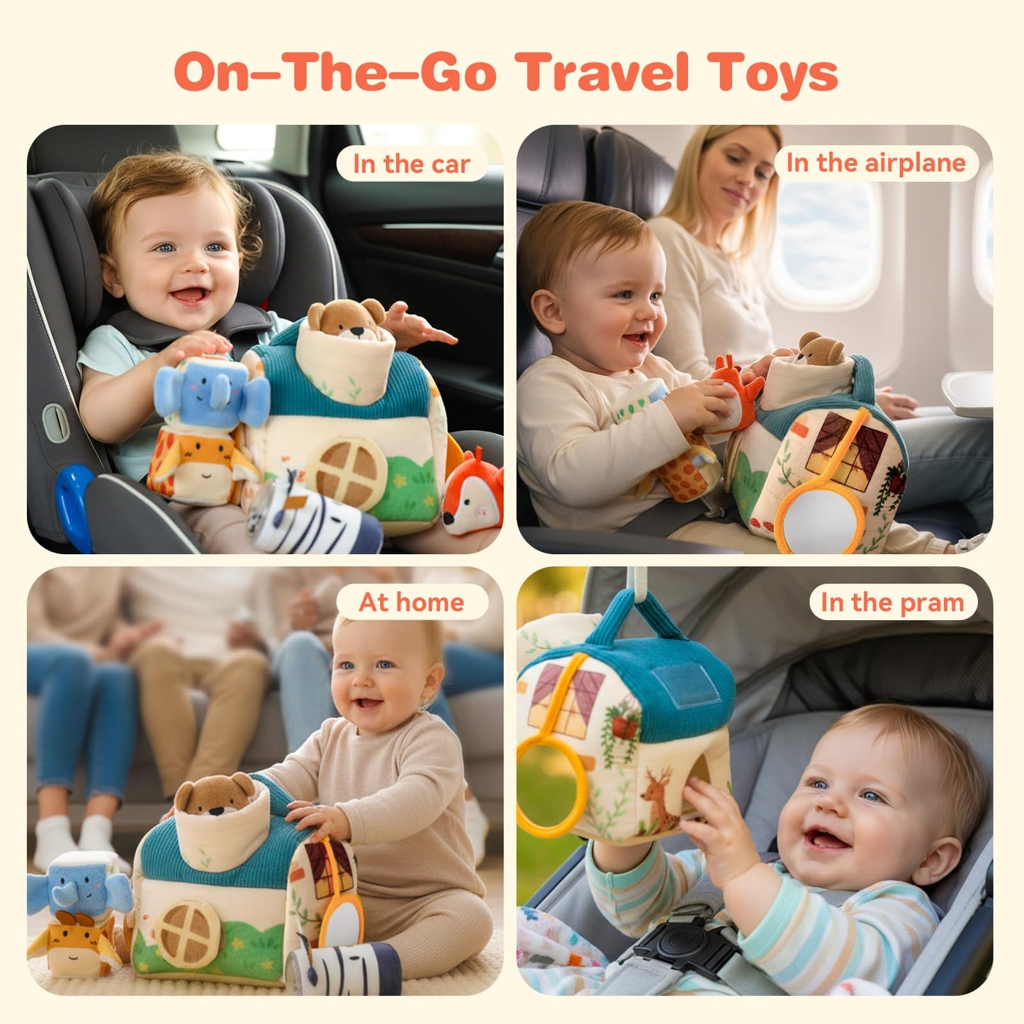 Youuys Travel Sensory Toys for Babies & Toddlers | On-The-Go Montessori Soft Stuffed Animal Set