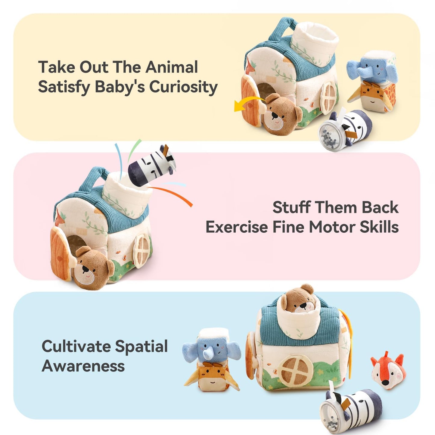Youuys Travel Sensory Toys for Babies & Toddlers | On-The-Go Montessori Soft Stuffed Animal Set
