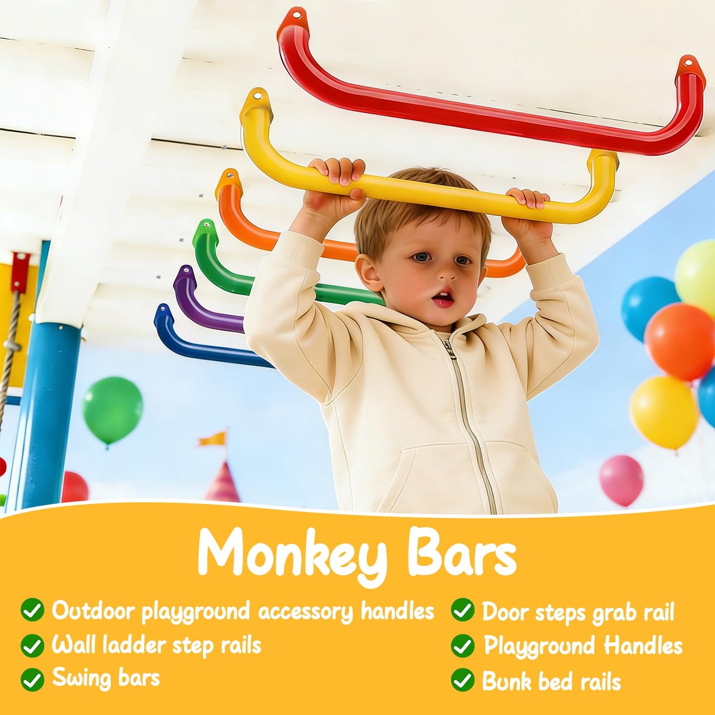 YOVXKAN 17.1-Inch Metal Monkey Bars – 6 Color Pack for Indoor/Outdoor Play